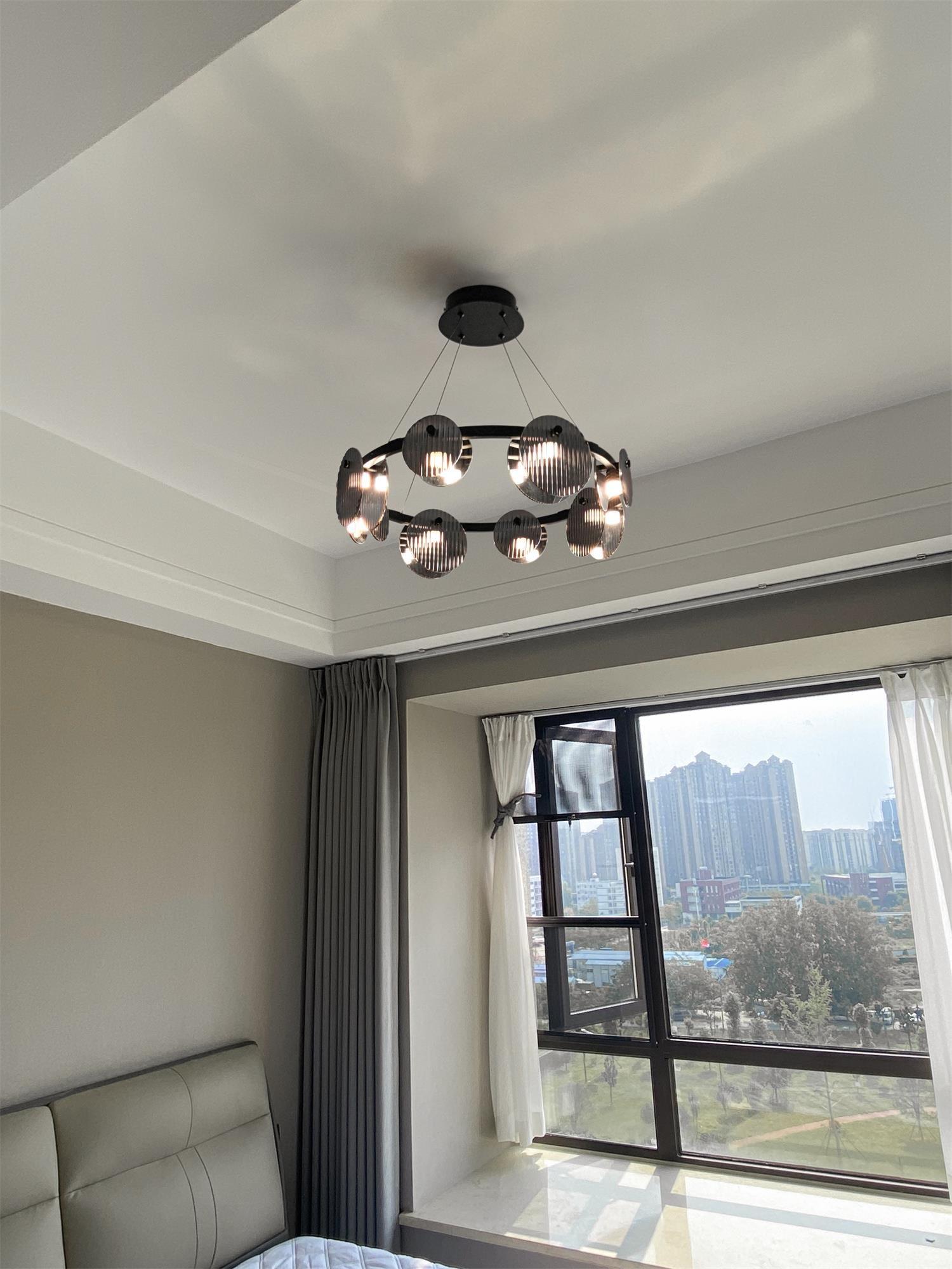 Eovin Chandelier Smoked Glass and Black Metal