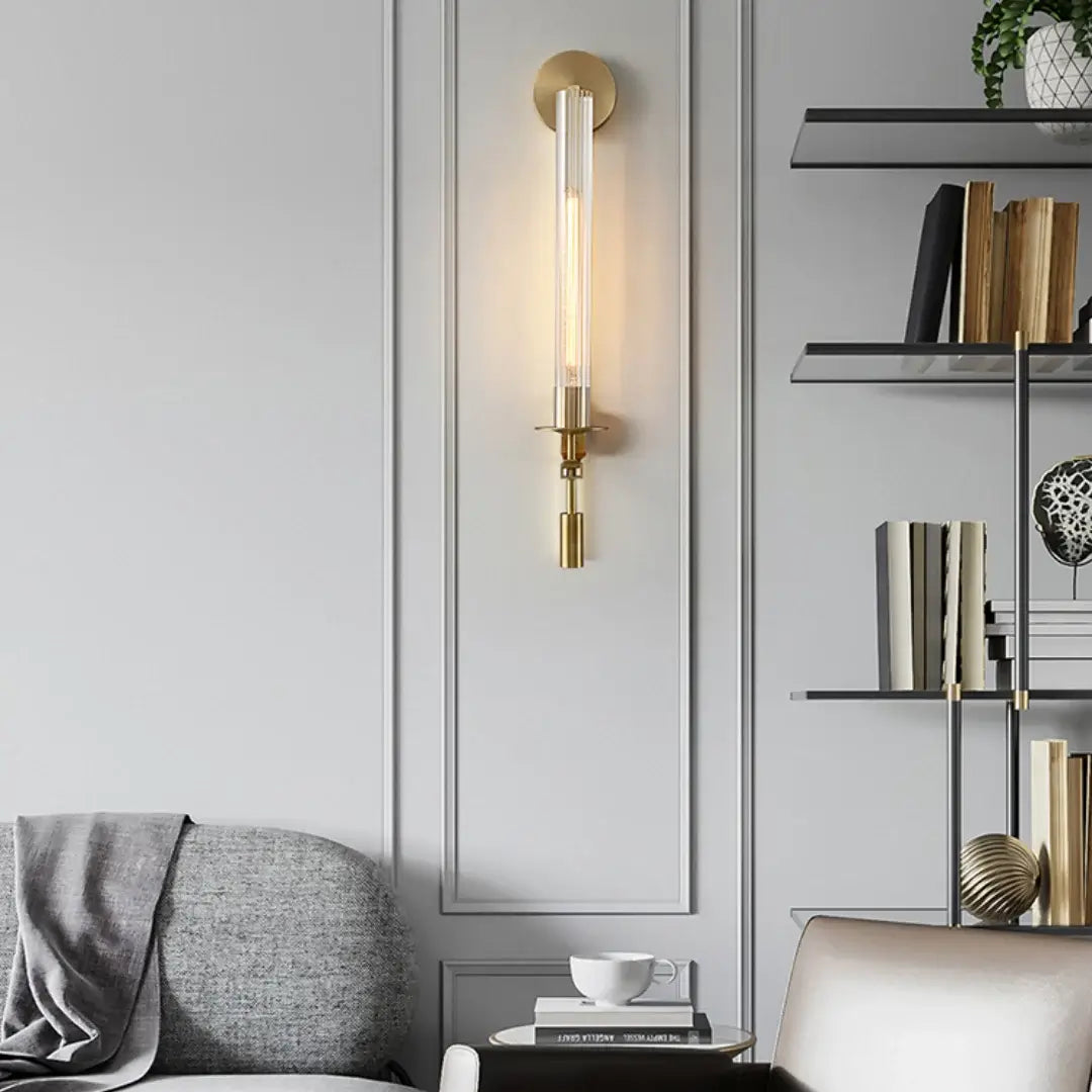 Veloora Wall Lamp Brass Minimalist Ribbed Glass