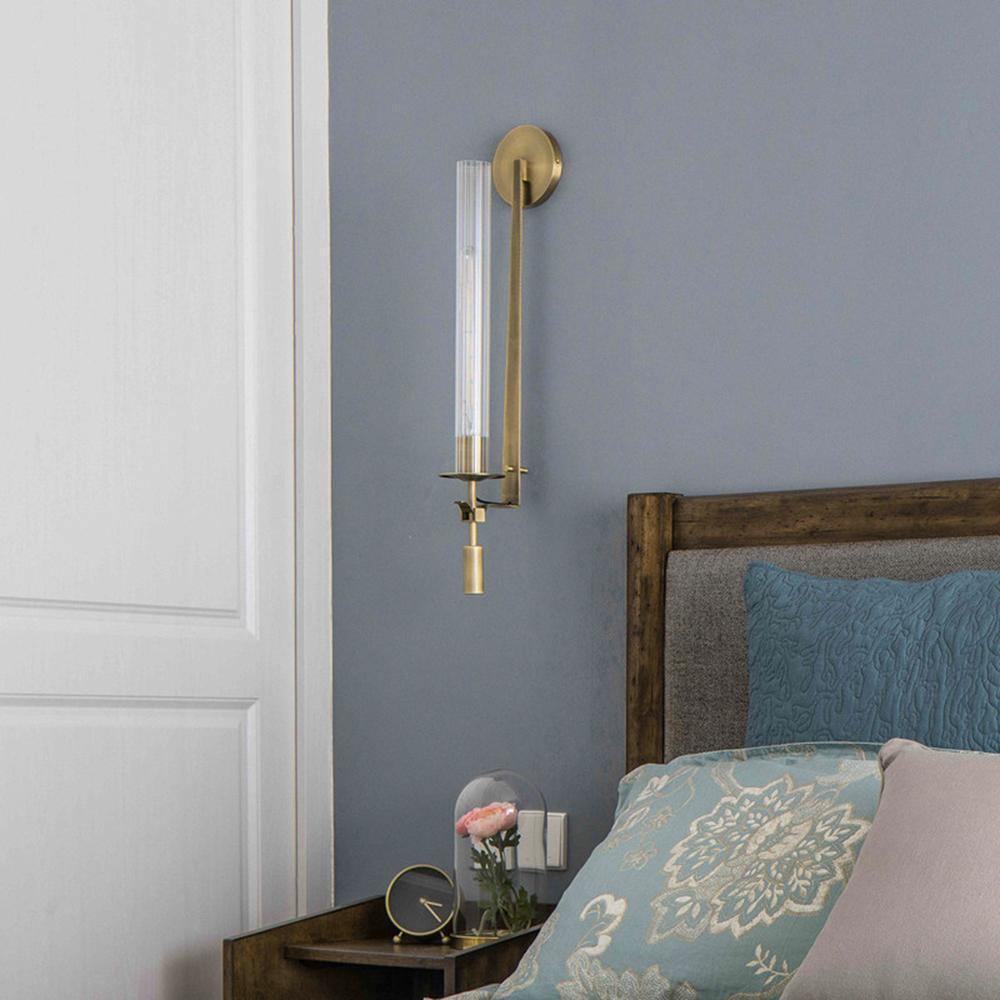 Veloora Wall Lamp Brass Minimalist Ribbed Glass