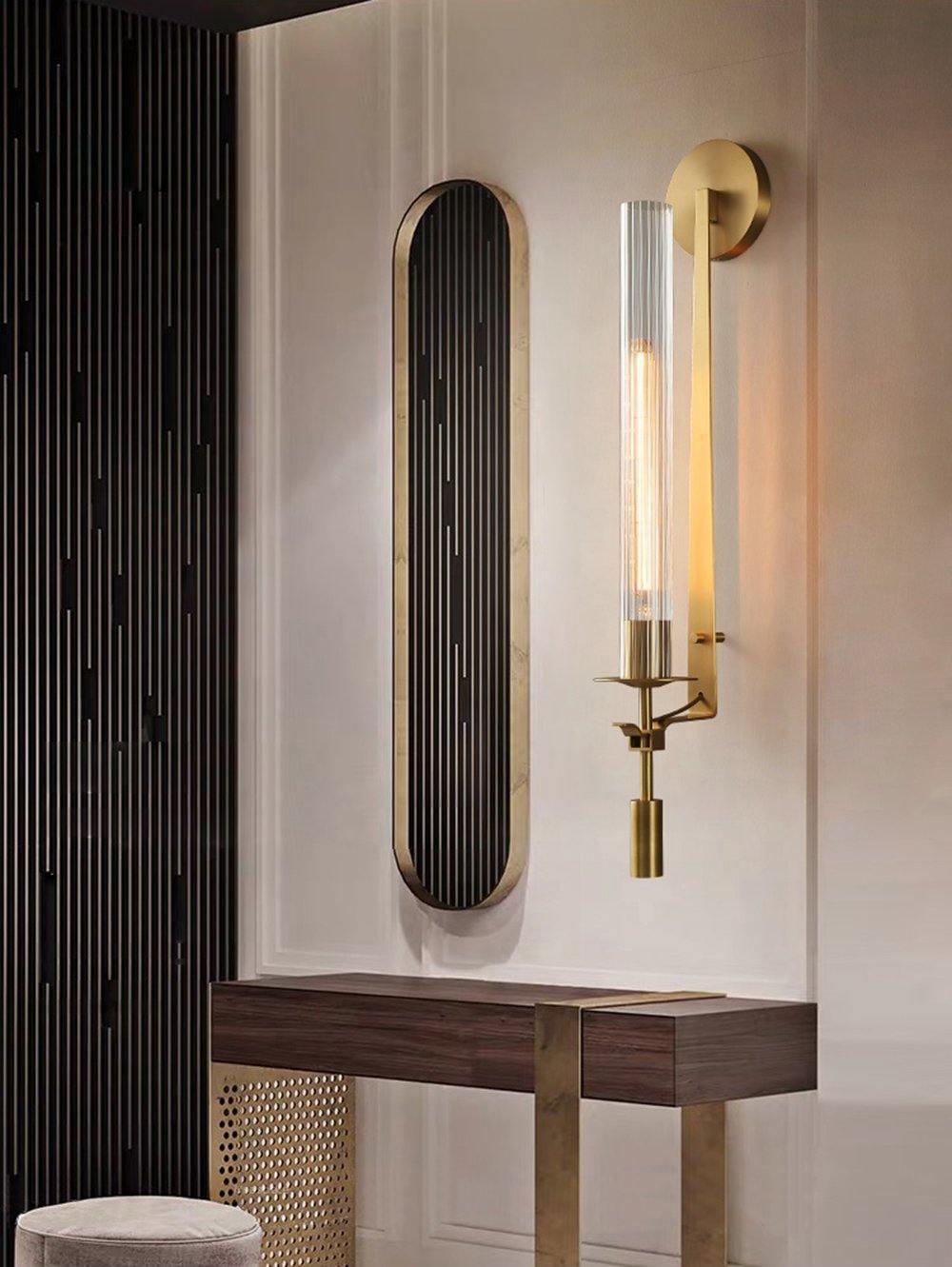 Veloora Wall Lamp Brass Minimalist Ribbed Glass