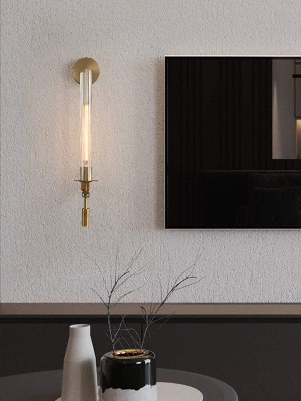Veloora Wall Lamp Brass Minimalist Ribbed Glass