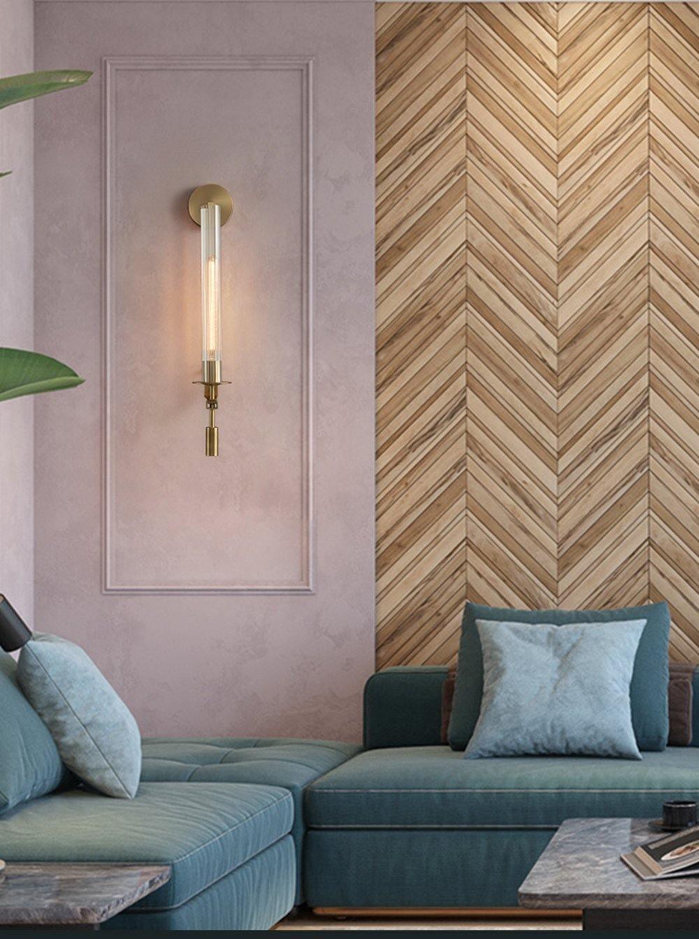Veloora Wall Lamp Brass Minimalist Ribbed Glass