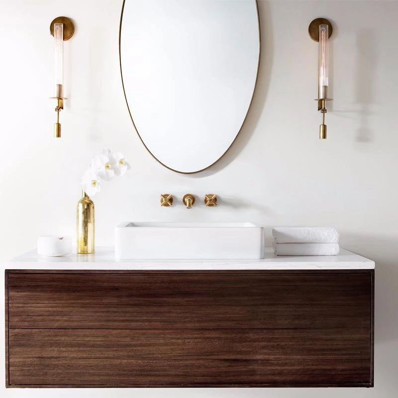 Veloora Wall Lamp Brass Minimalist Ribbed Glass
