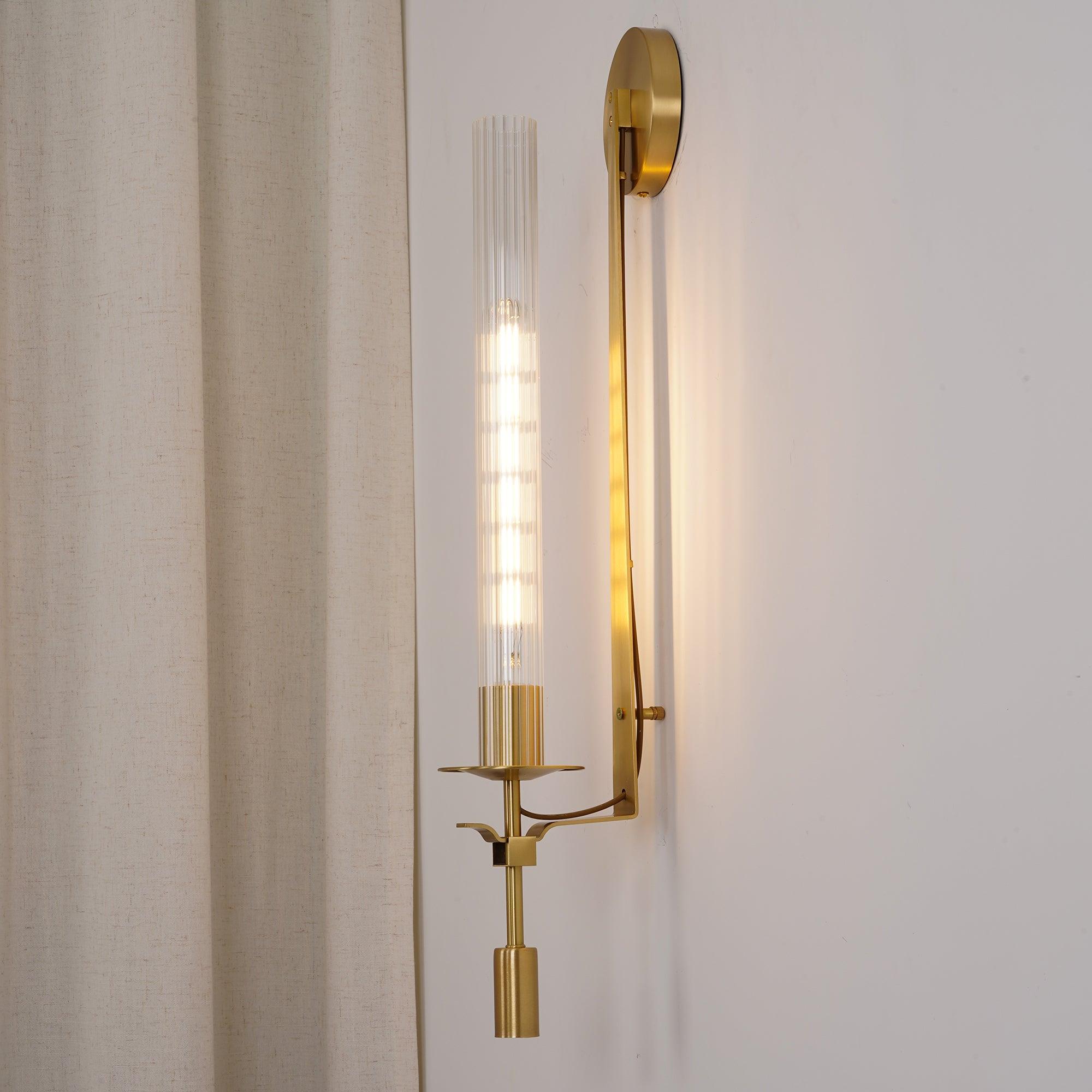 Veloora Wall Lamp Brass Minimalist Ribbed Glass