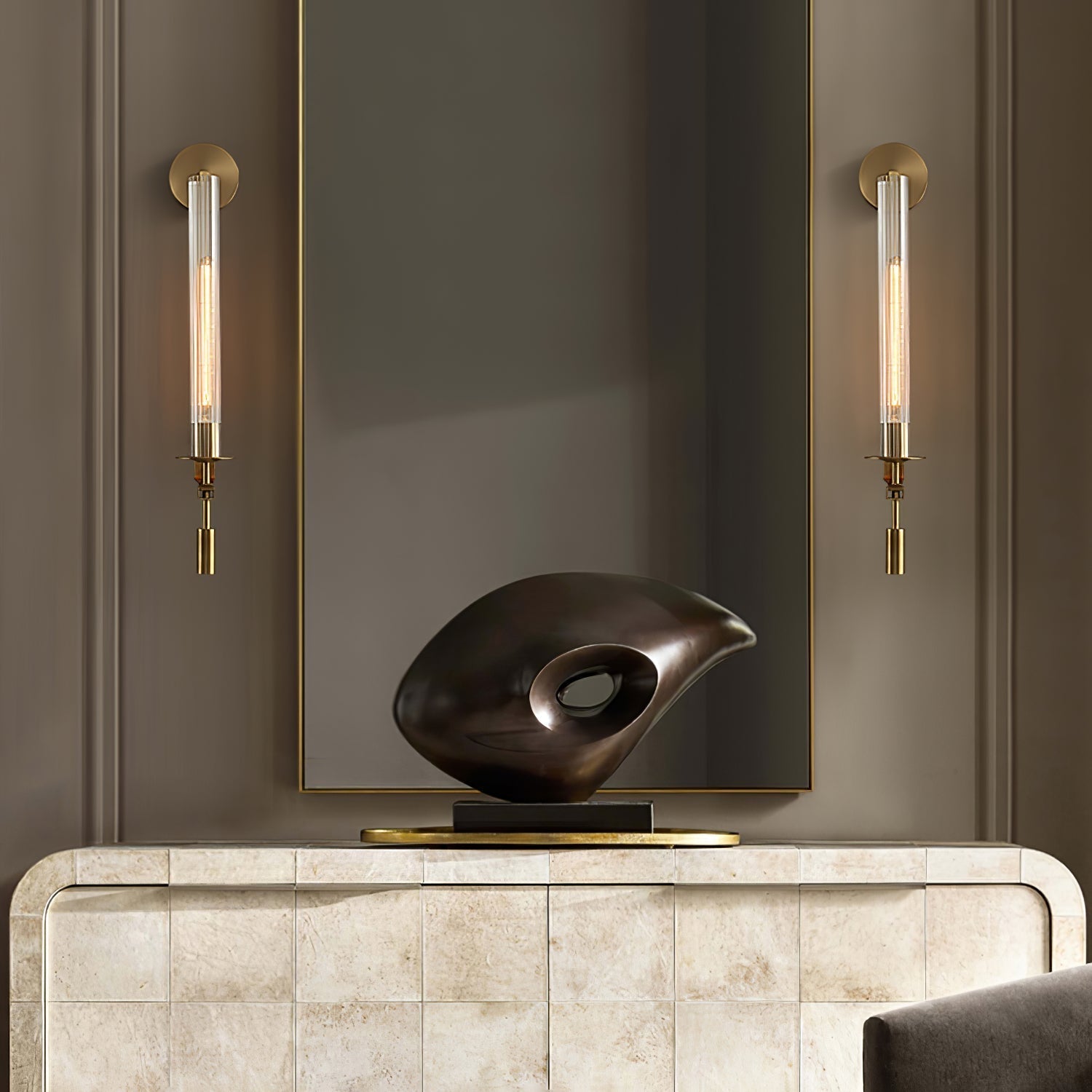 Veloora Wall Lamp Brass Minimalist Ribbed Glass