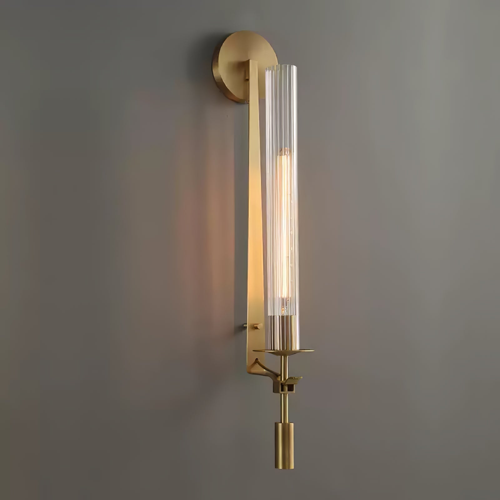 Veloora Wall Lamp Brass Minimalist Ribbed Glass