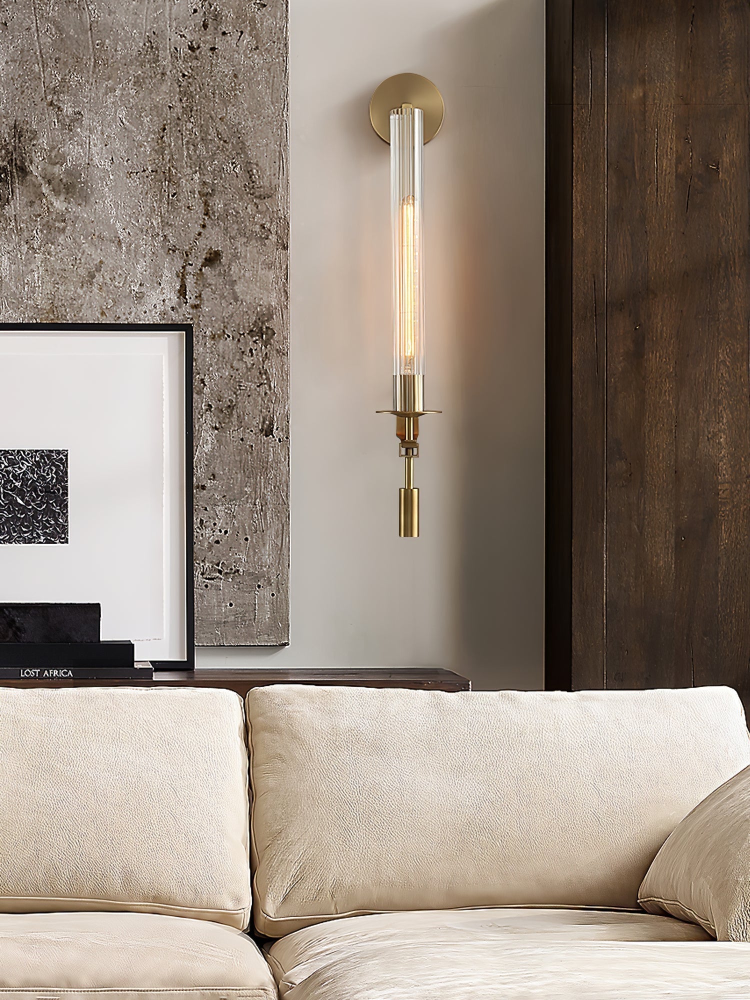 Veloora Wall Lamp Brass Minimalist Ribbed Glass