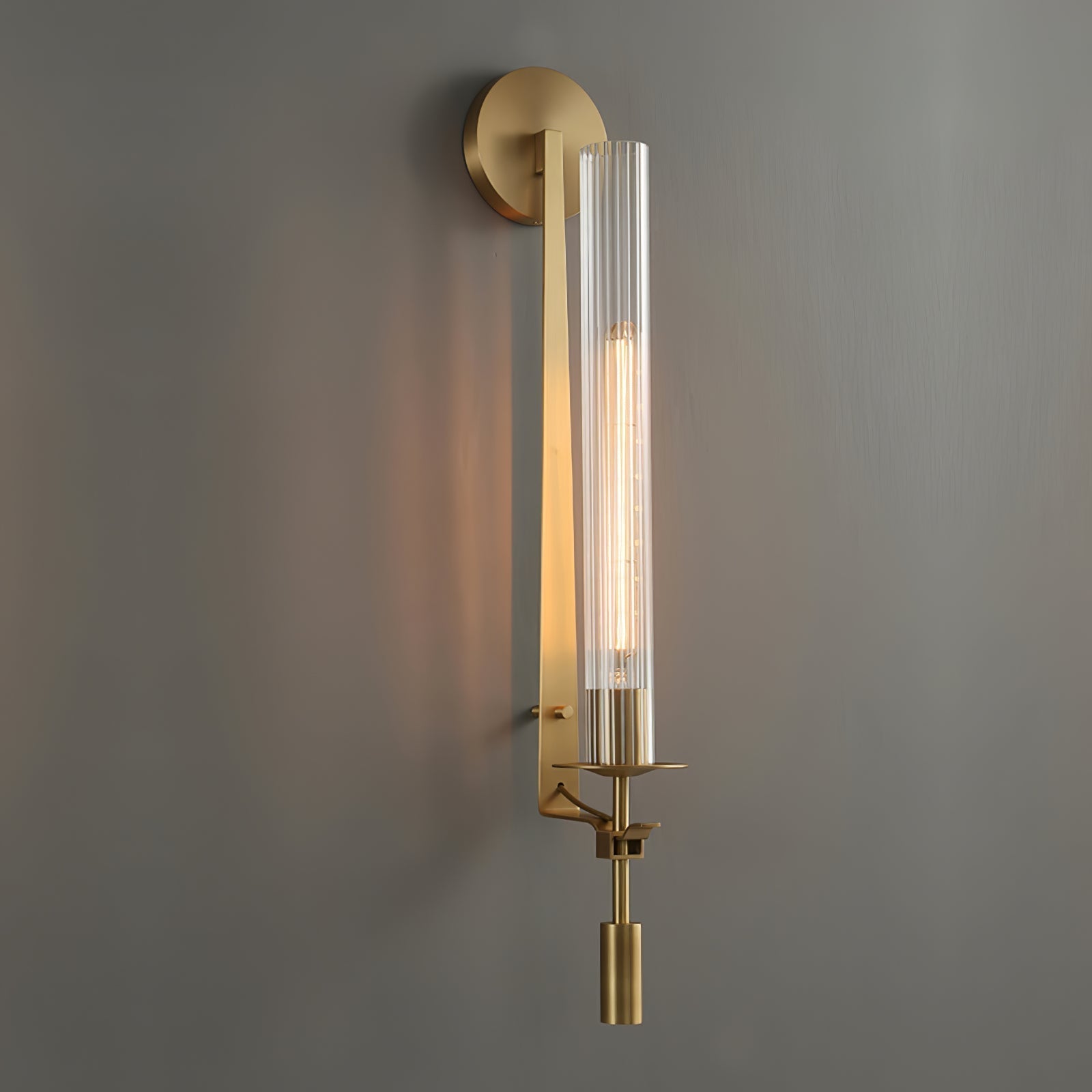Veloora Wall Lamp Brass Minimalist Ribbed Glass