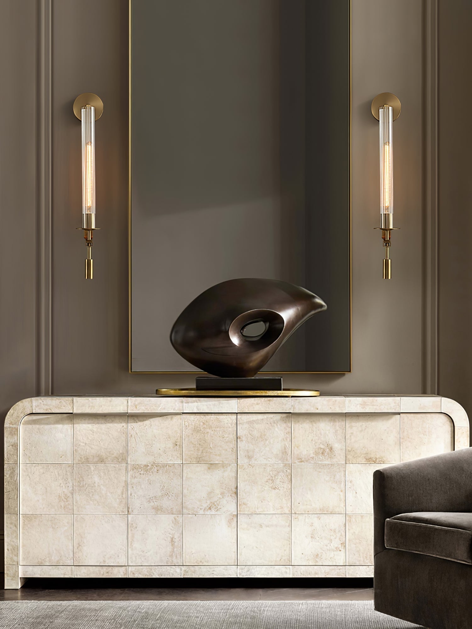 Veloora Wall Lamp Brass Minimalist Ribbed Glass