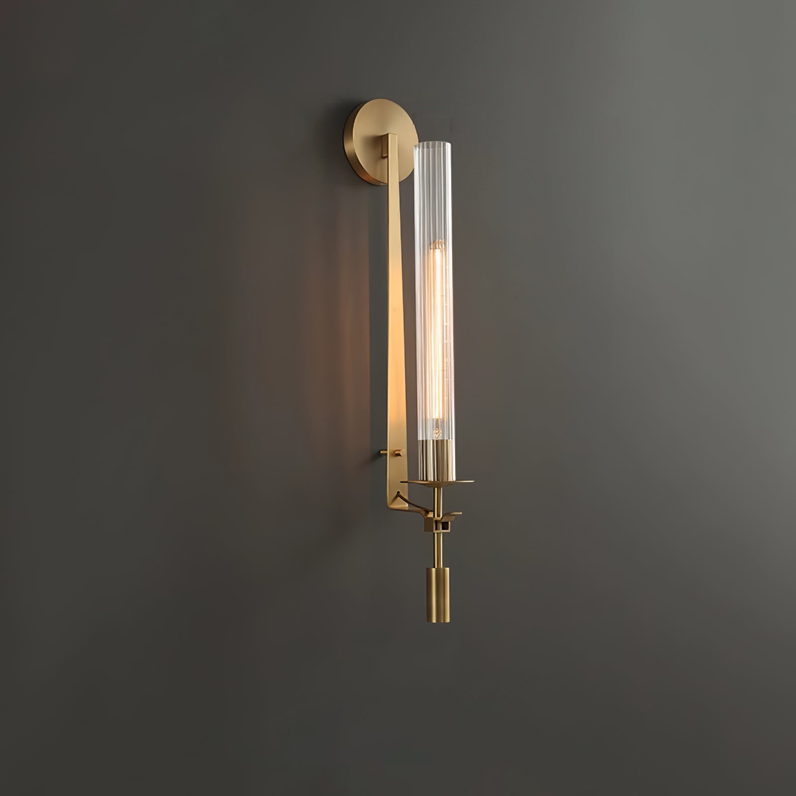 Veloora Wall Lamp Brass Minimalist Ribbed Glass