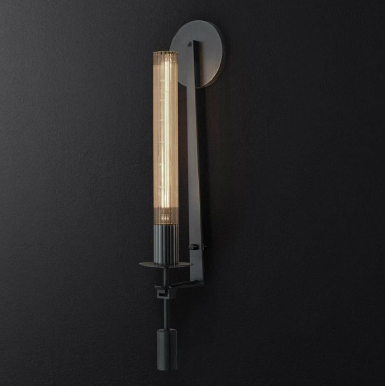Veloora Wall Lamp Brass Minimalist Ribbed Glass