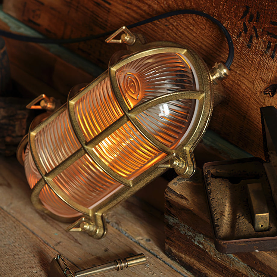 Erthearis Vintage Brass Bunker Sconce Wall Lamp