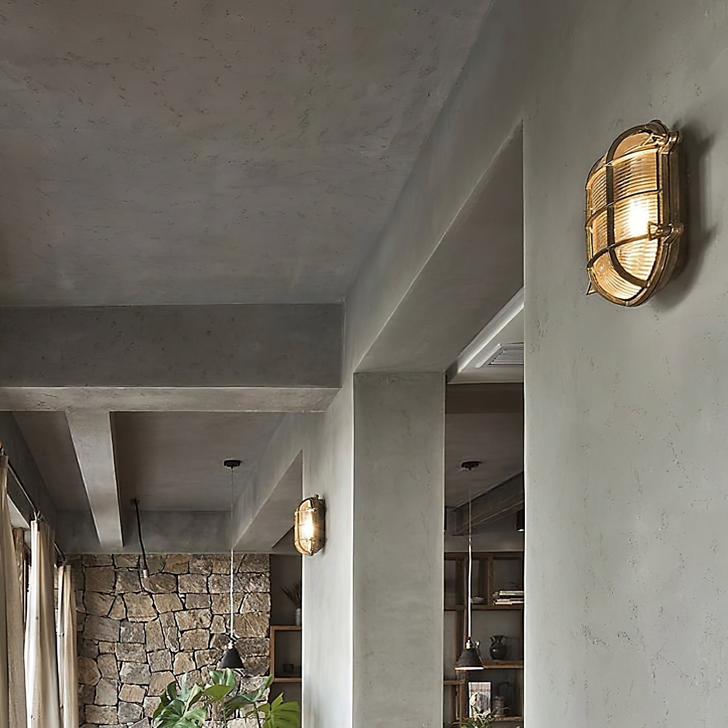 Erthearis Vintage Brass Bunker Sconce Wall Lamp
