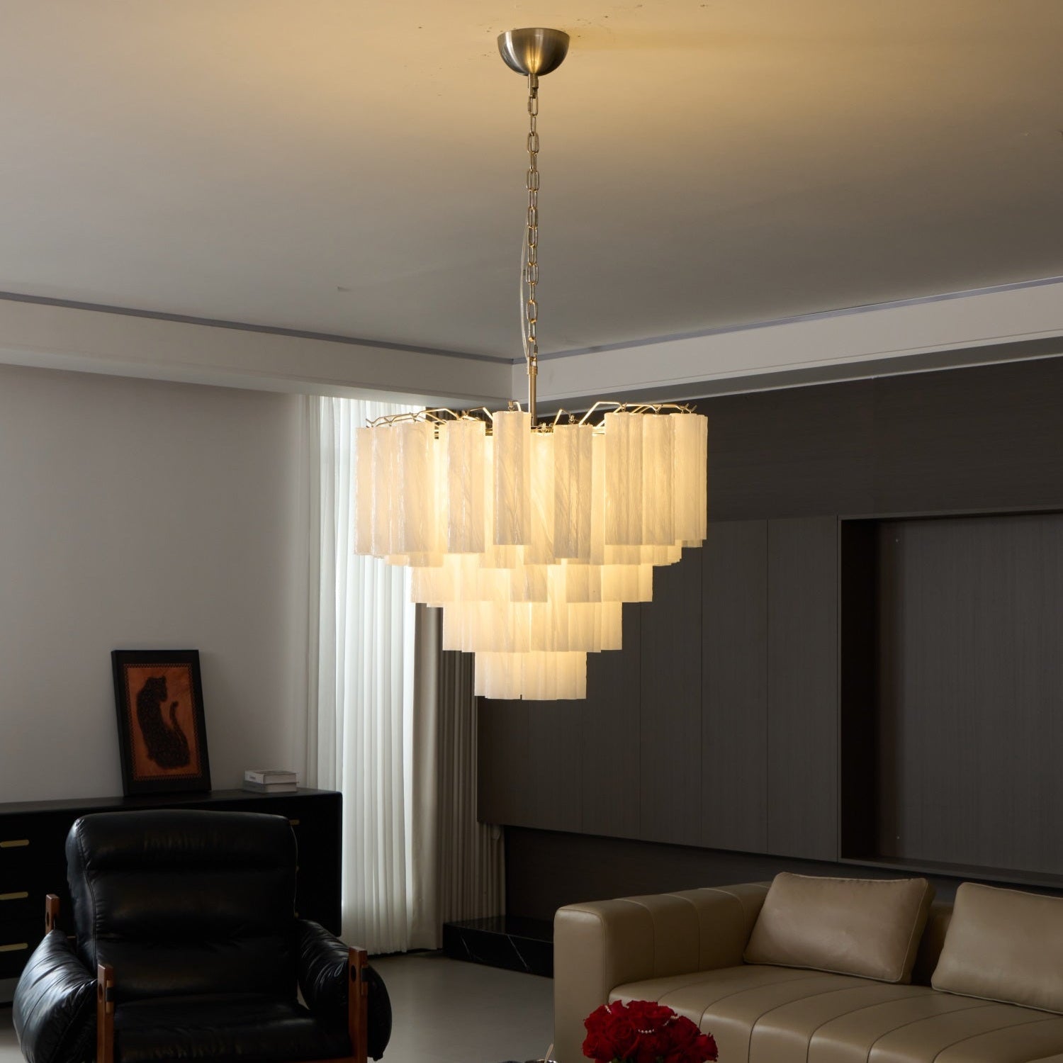 Velinaine Chandelier Frosted Murano Glass Tiered Cascade