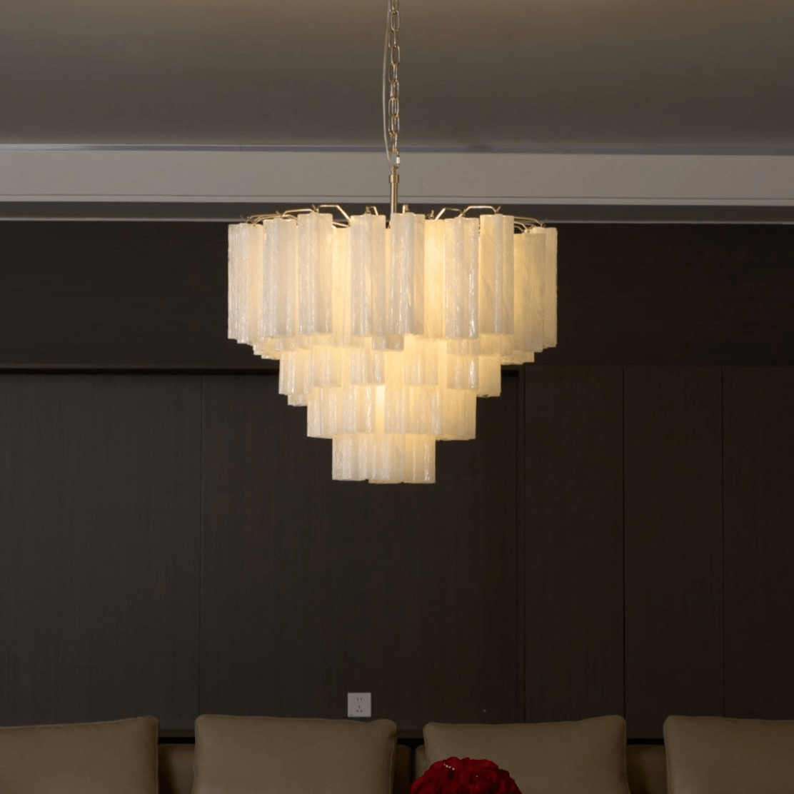 Velinaine Chandelier Frosted Murano Glass Tiered Cascade