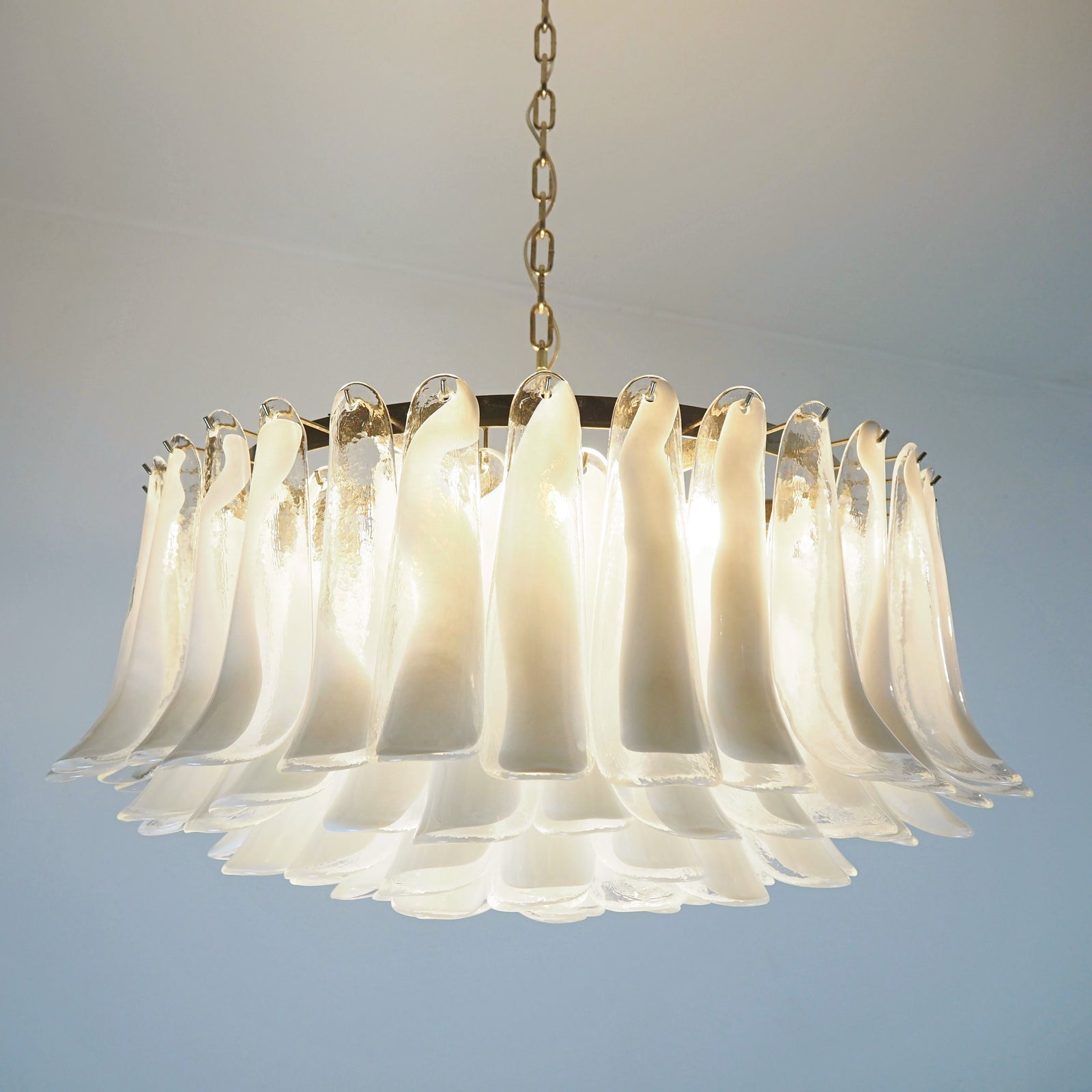 Thalion Chandelier White Murano Glass Petal Elegant