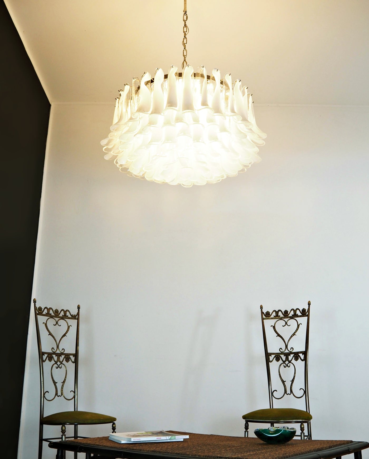 Thalion Chandelier White Murano Glass Petal Elegant