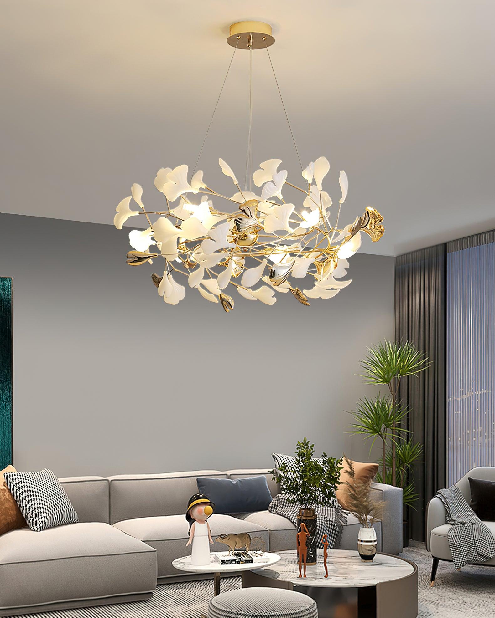 Quiven Chandelier Gingko Leaf Ceramic Gold Elegant