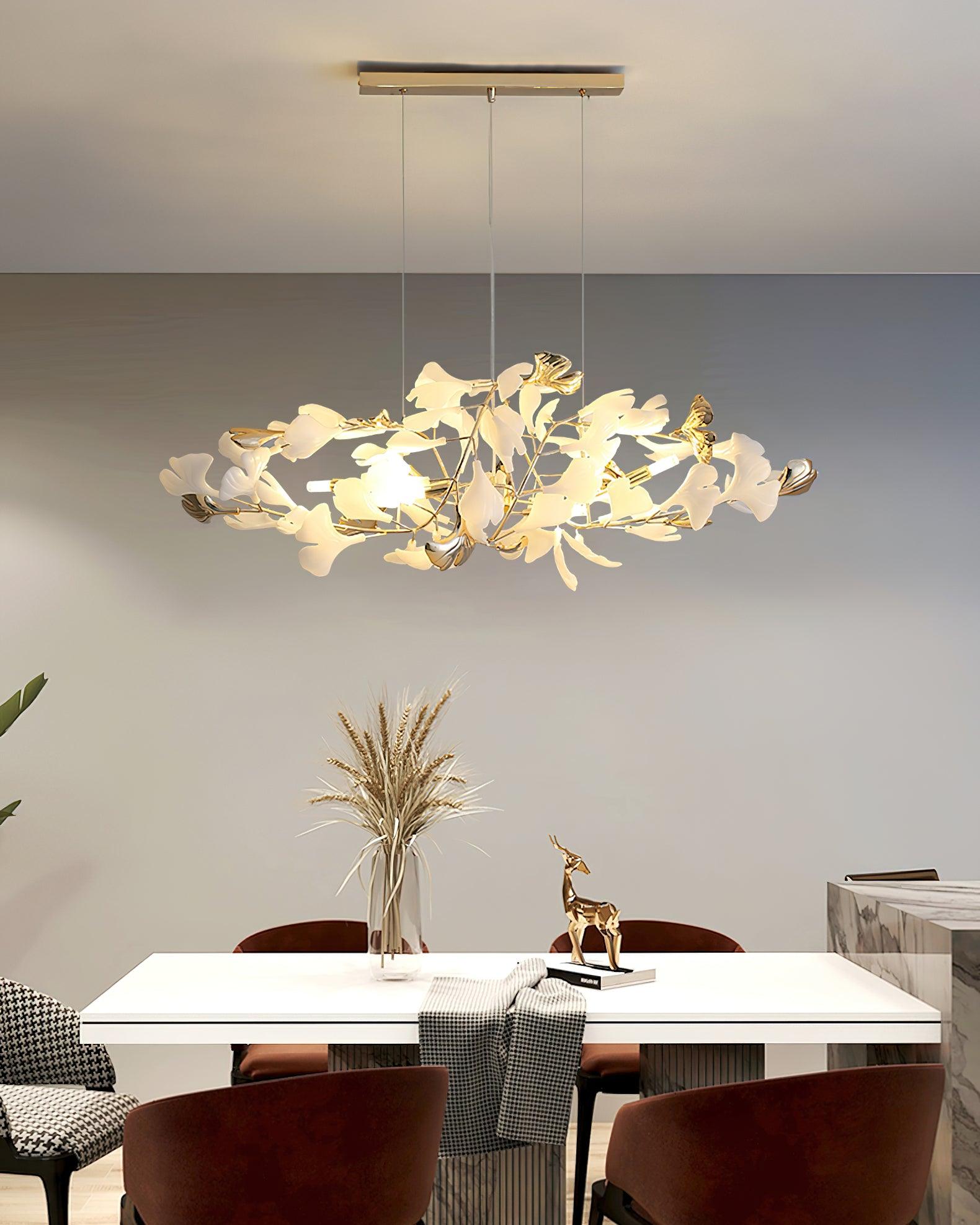 Quiven Chandelier Gingko Leaf Ceramic Gold Elegant