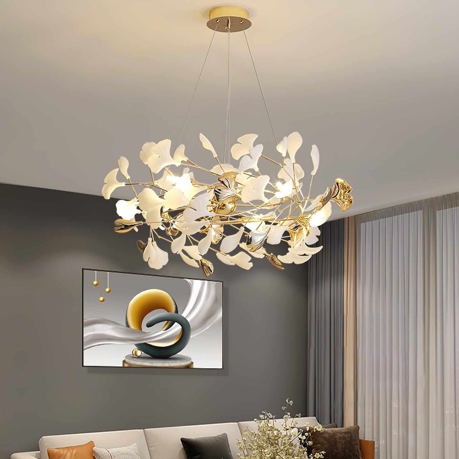 Quiven Chandelier Gingko Leaf Ceramic Gold Elegant