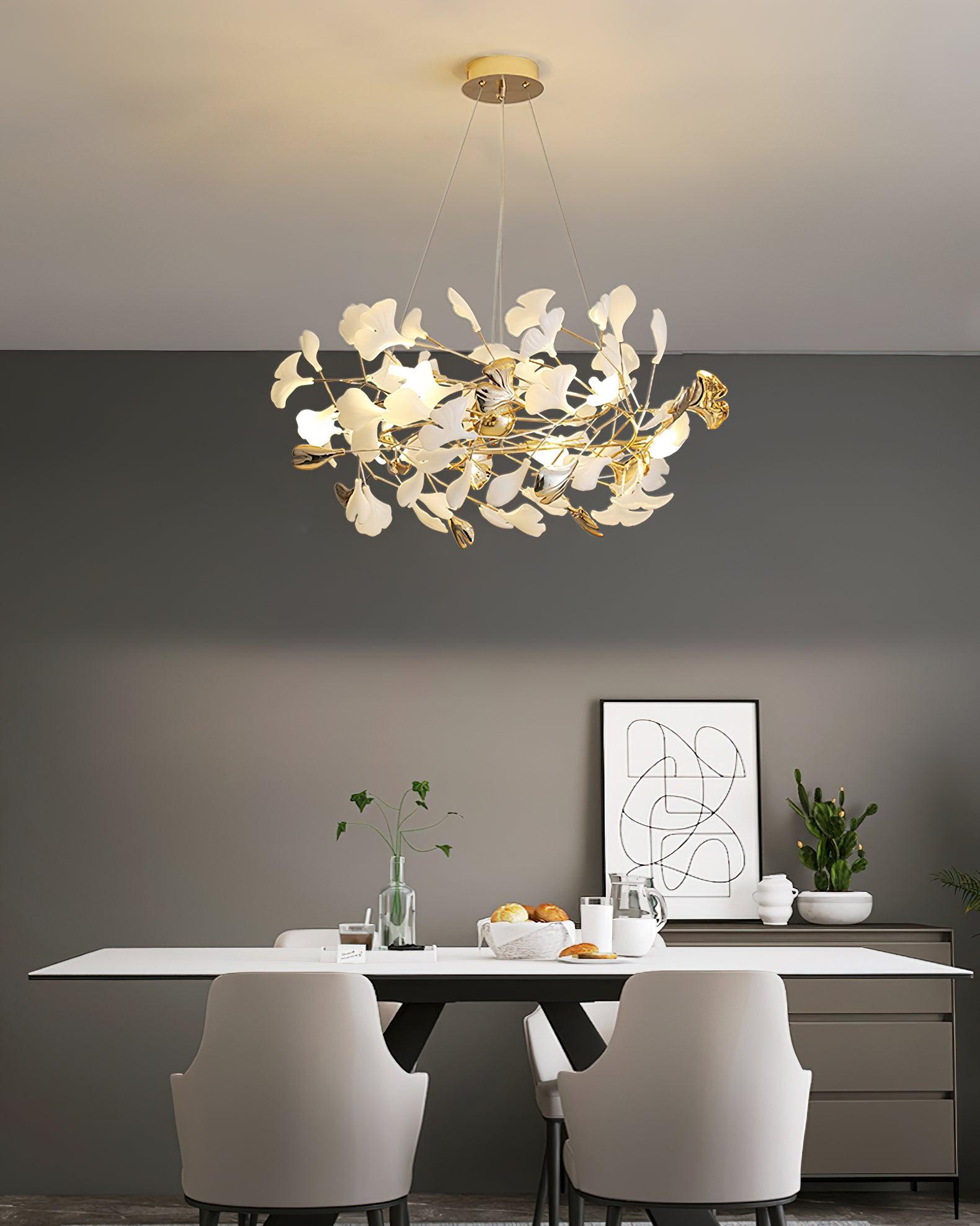 Quiven Chandelier Gingko Leaf Ceramic Gold Elegant