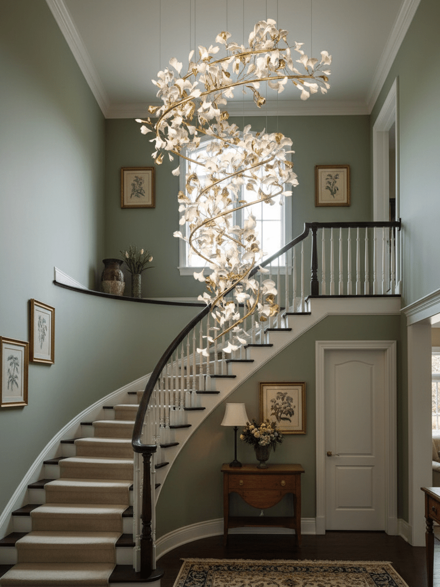Gingko Ring Chandelier Ceramic Staircase Luxury