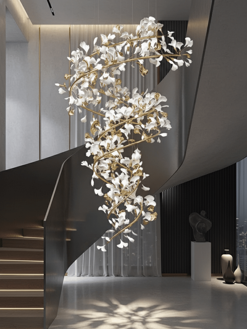 Gingko Ring Chandelier Ceramic Staircase Luxury