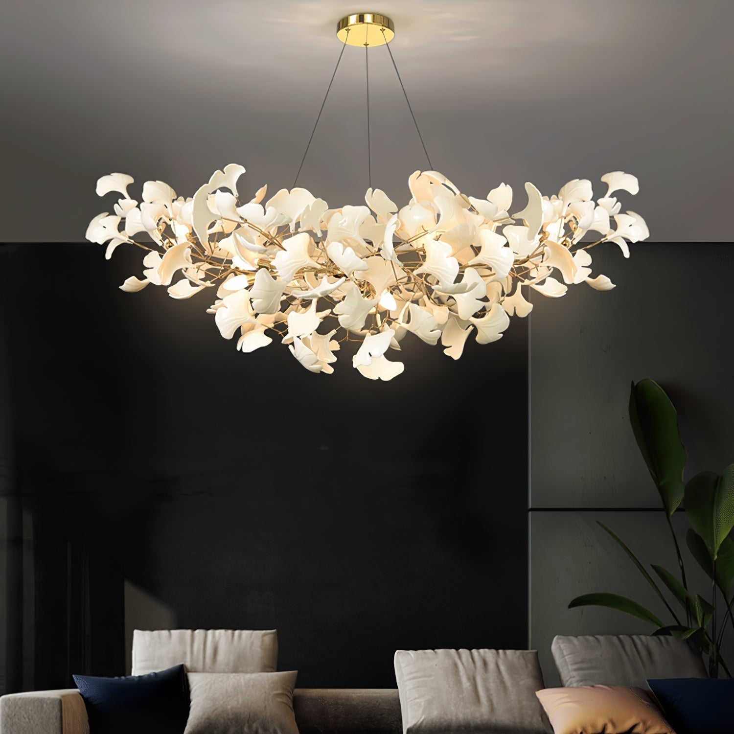Olivia Ceramic Gingko Leaf Chandelier Smile -Shape - Neutral Decor