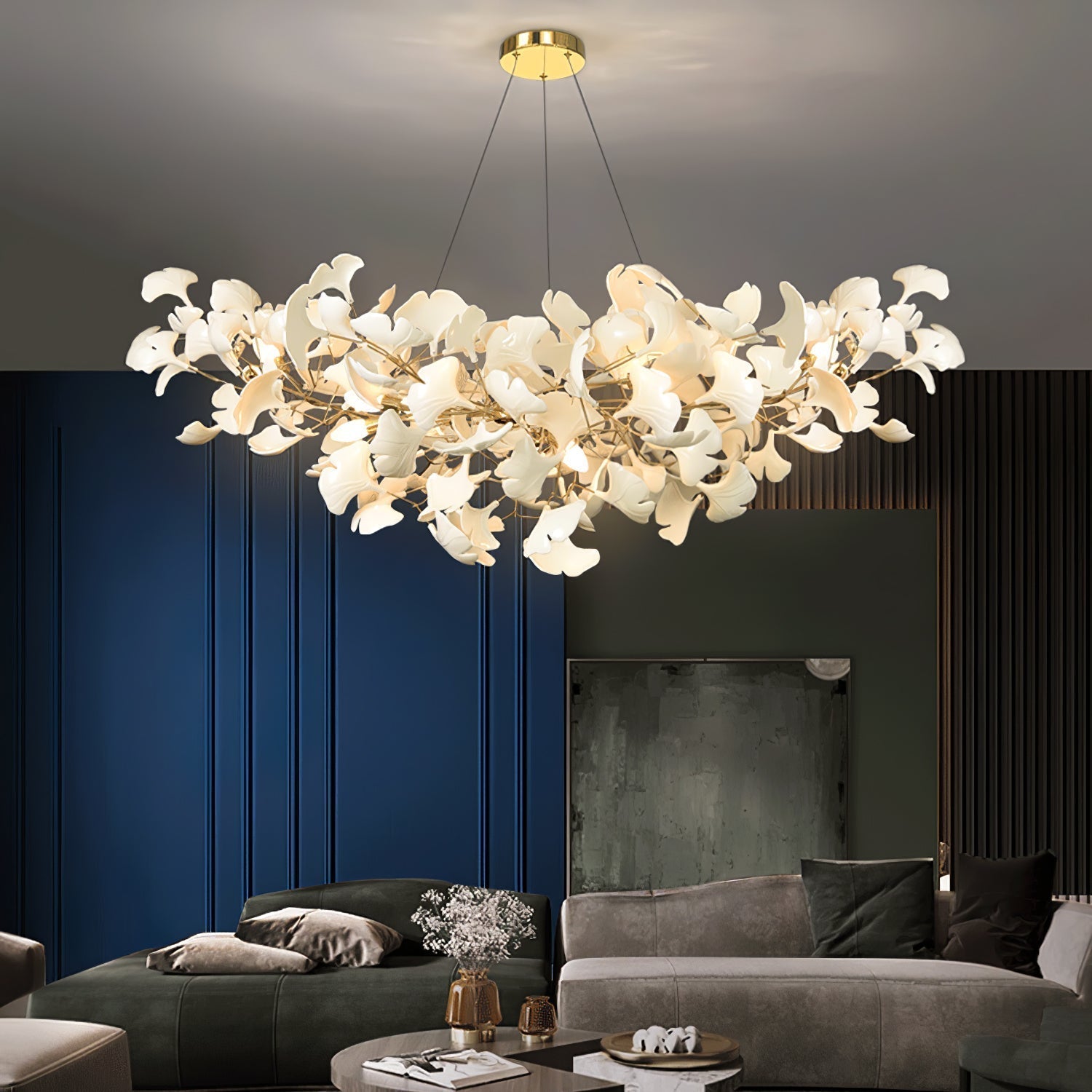 Olivia Ceramic Gingko Leaf Chandelier Smile -Shape - Neutral Decor
