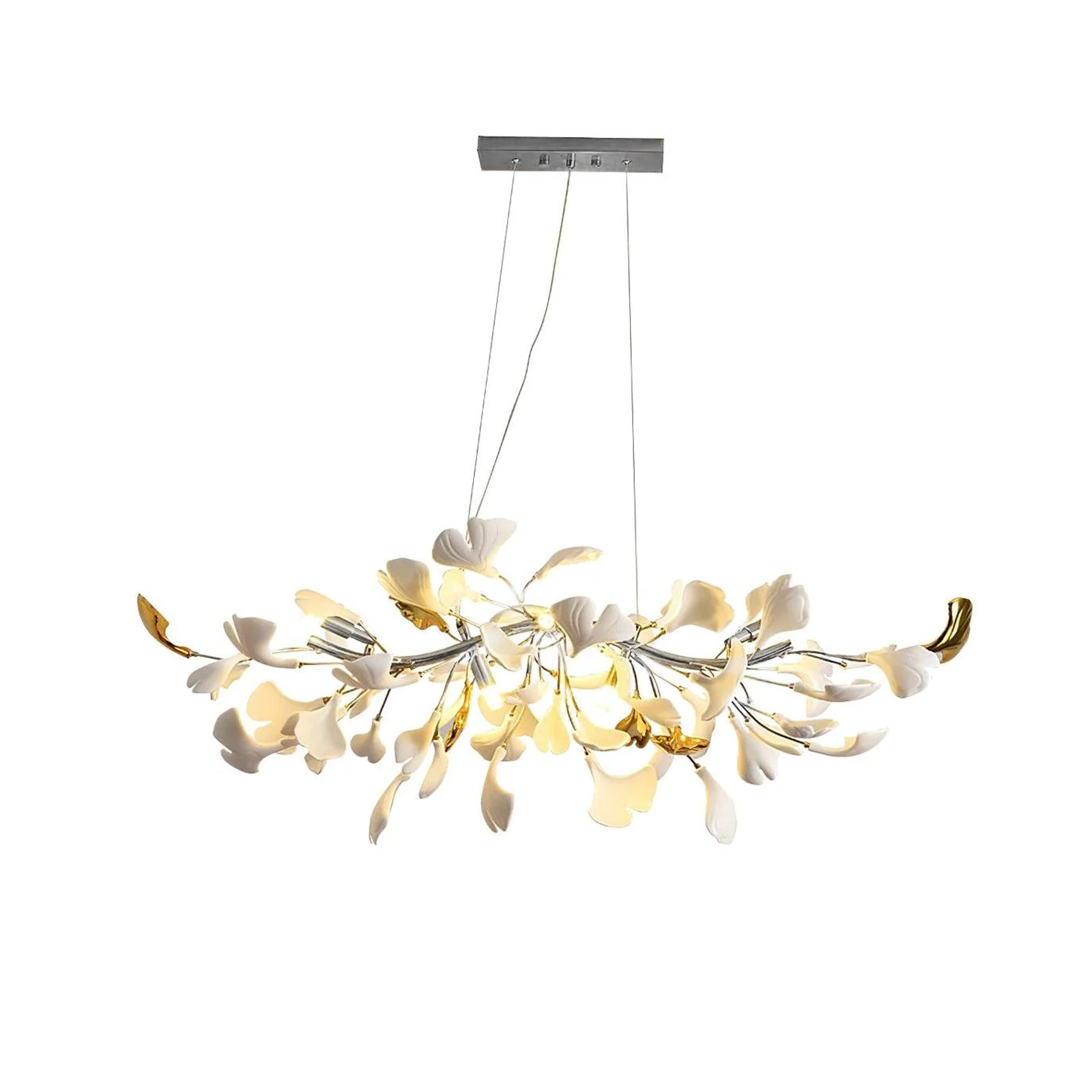 Dylo Chandelier Brass Linear Ginkgo Ceramic Petal Branch