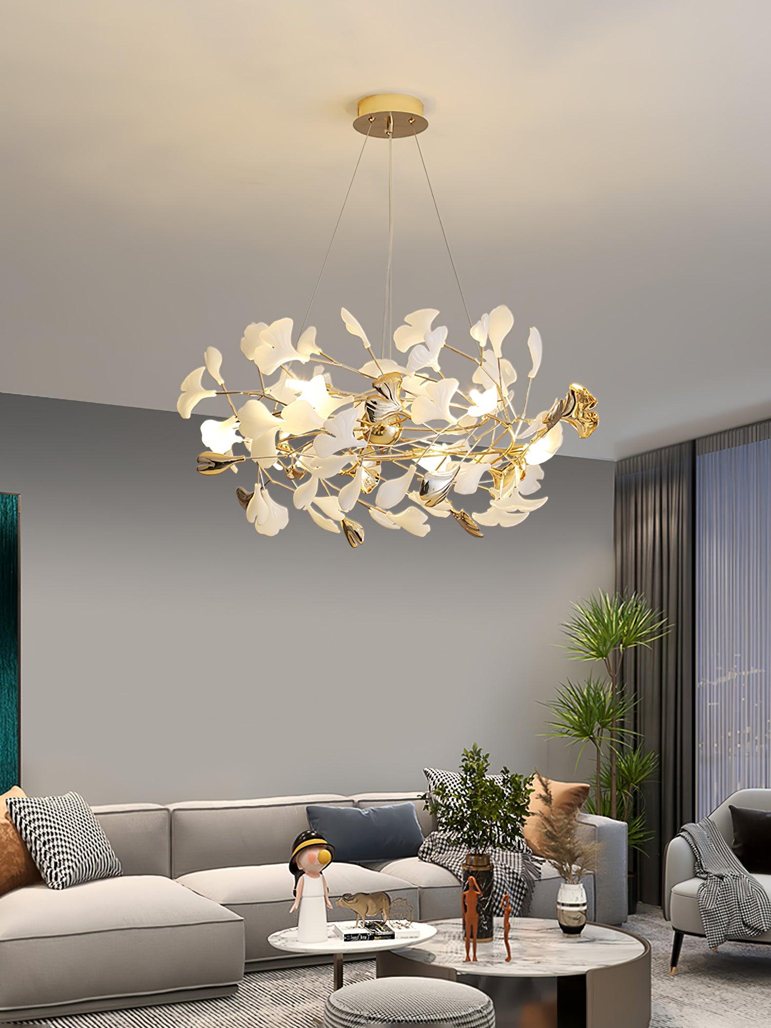 Quiven Chandelier Gingko Leaf Ceramic Gold Elegant