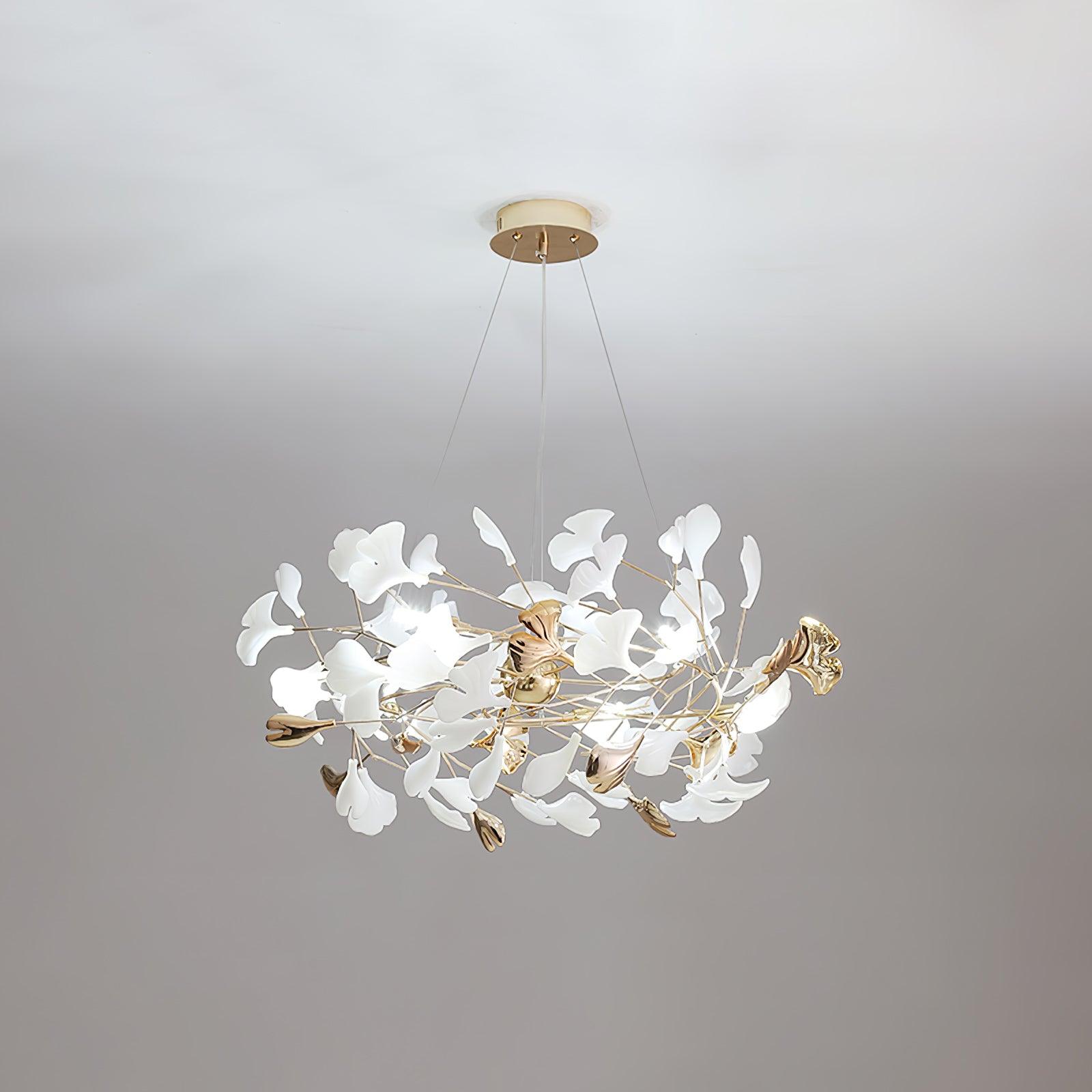 Quiven Chandelier Gingko Leaf Ceramic Gold Elegant