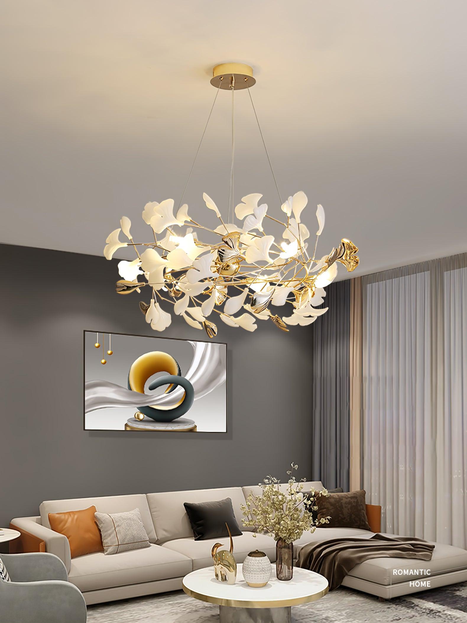 Quiven Chandelier Gingko Leaf Ceramic Gold Elegant