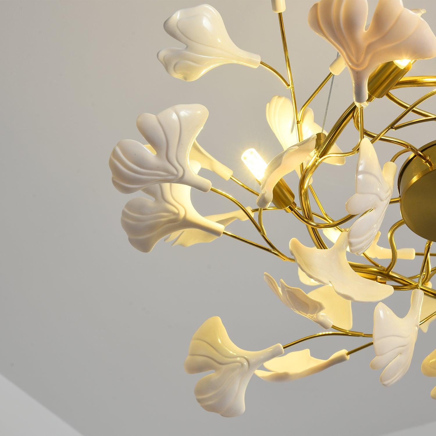 Auriora Pendant Lamp Gingko Ceramic Leaves Gold