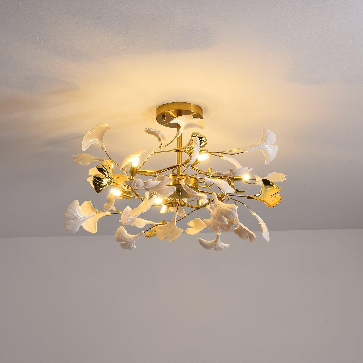 Auriora Pendant Lamp Gingko Ceramic Leaves Gold