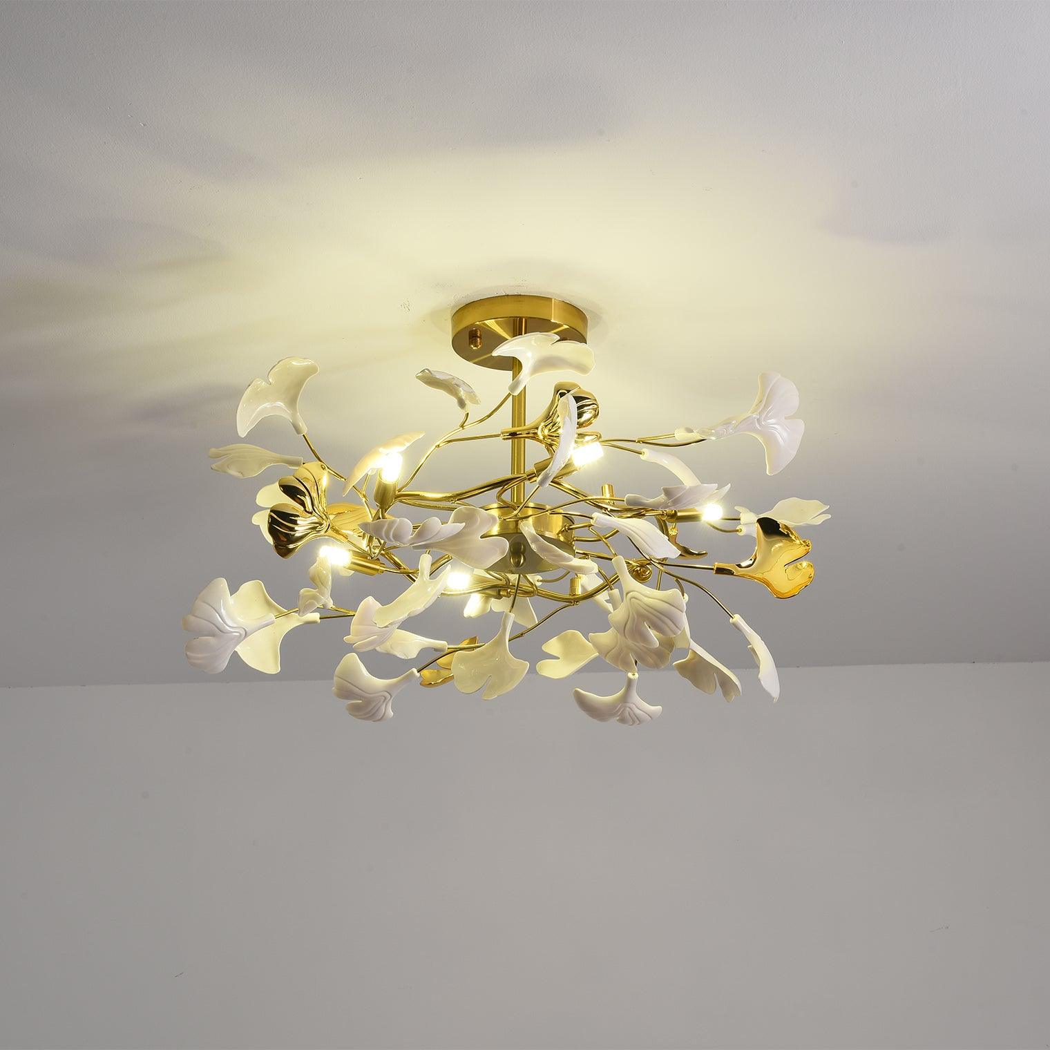 Auriora Pendant Lamp Gingko Ceramic Leaves Gold