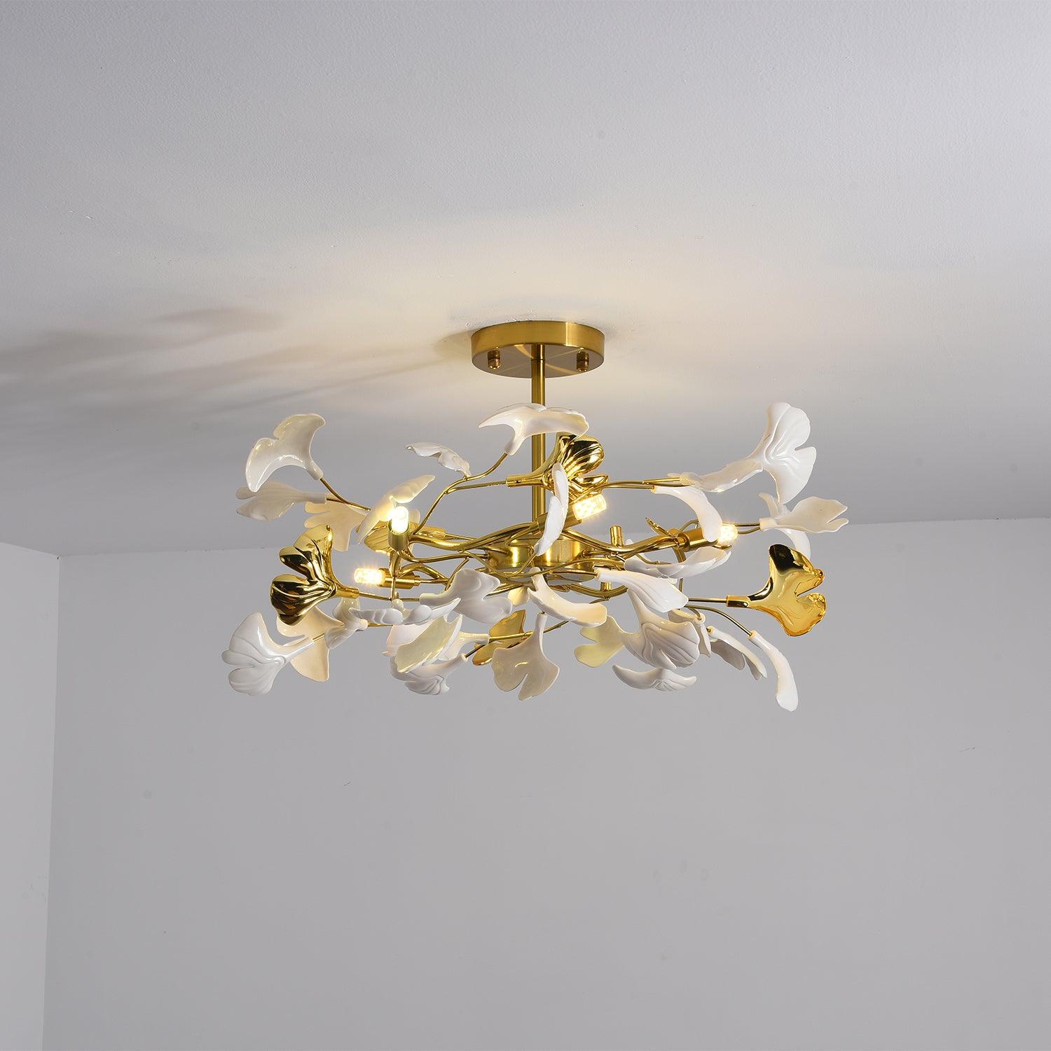 Auriora Pendant Lamp Gingko Ceramic Leaves Gold