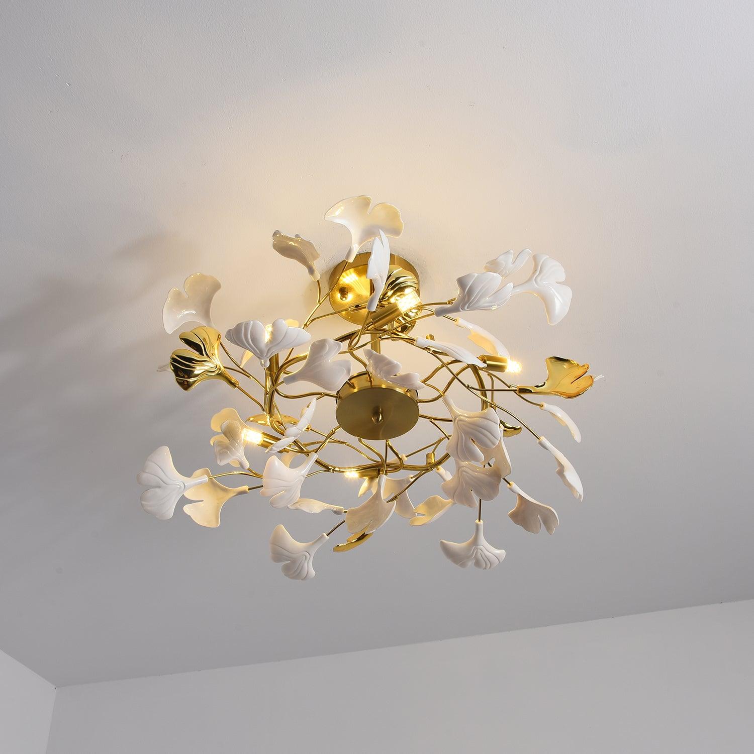 Auriora Pendant Lamp Gingko Ceramic Leaves Gold