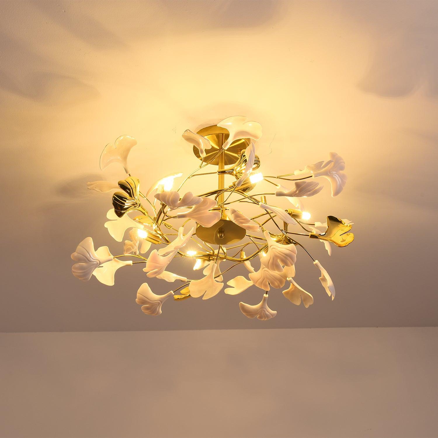 Auriora Pendant Lamp Gingko Ceramic Leaves Gold
