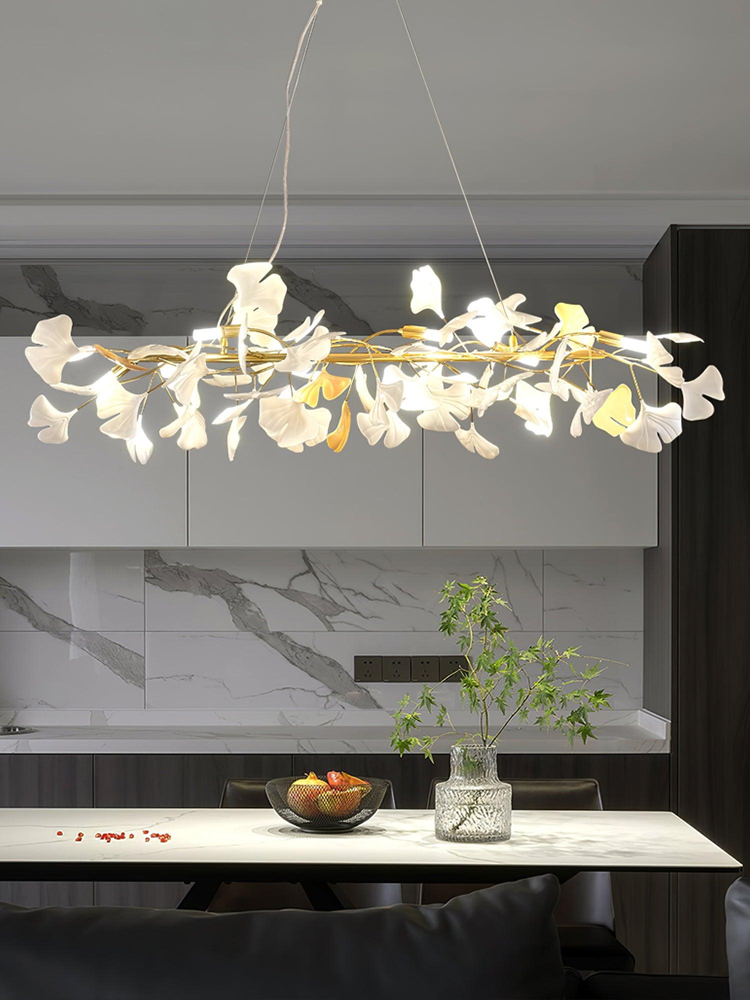 Rirove Pendant Lamp Gingko Ceramic Petals Gold