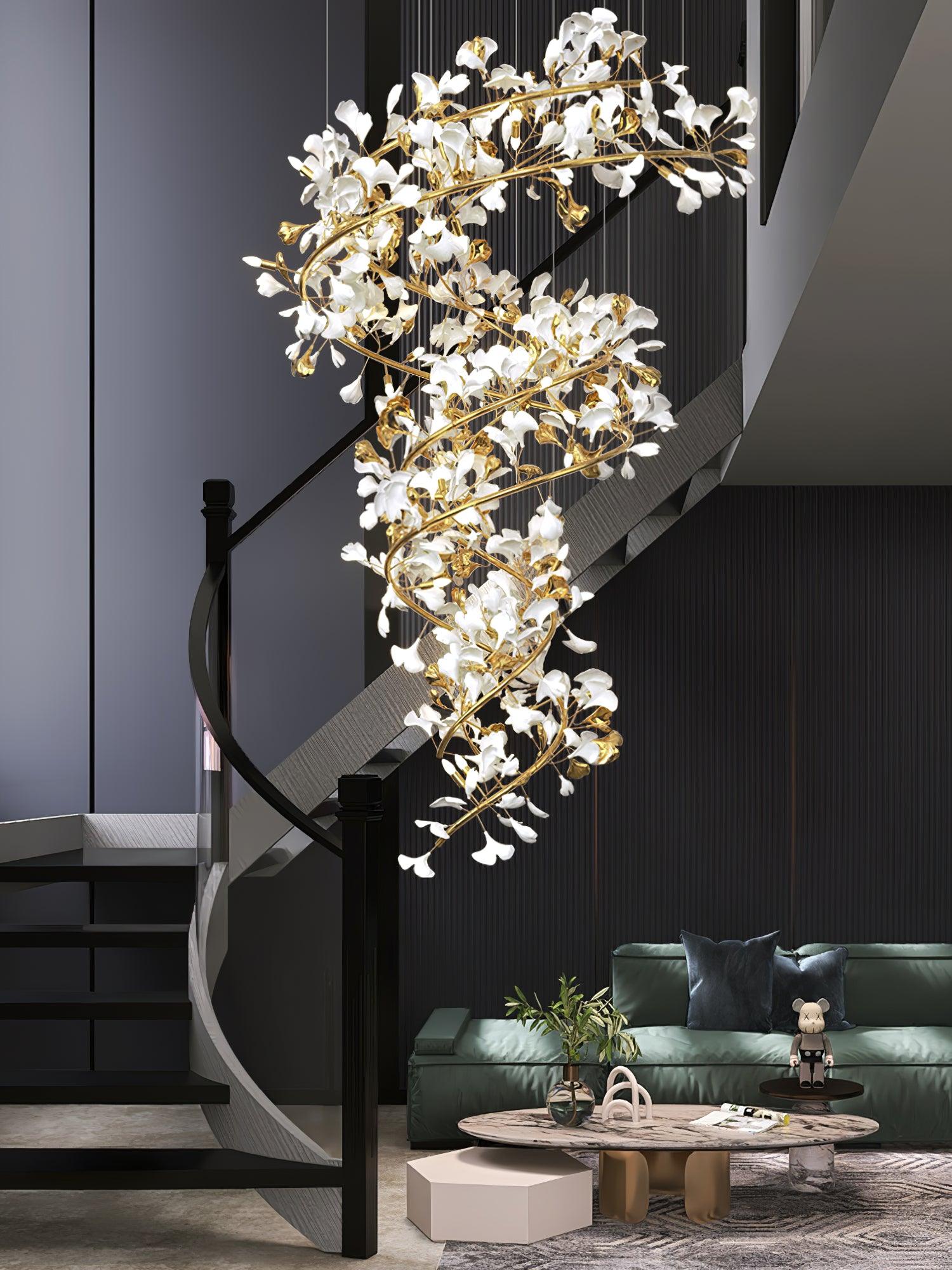 Gingko Ring Chandelier Ceramic Staircase Luxury