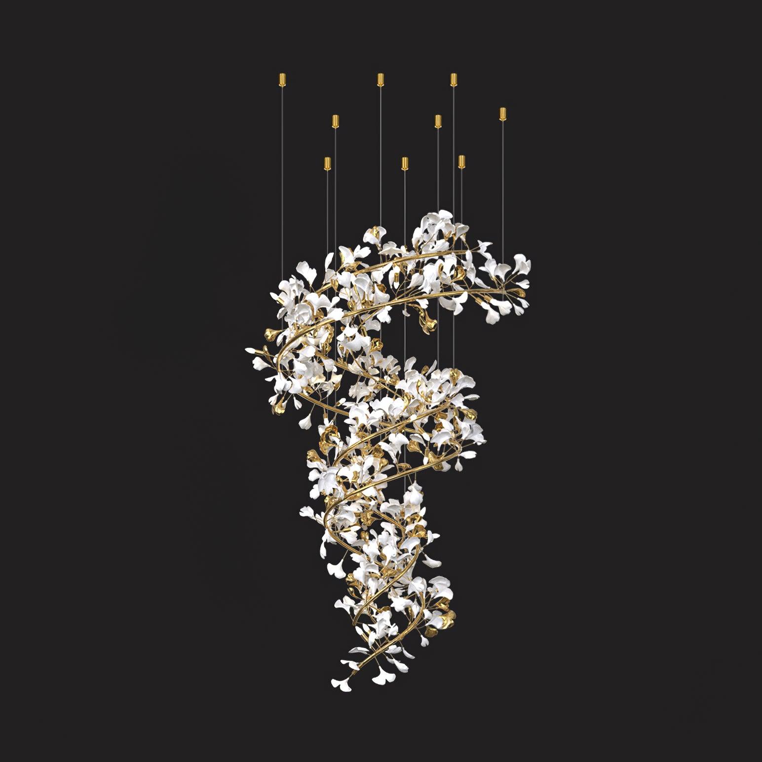 Gingko Ring Chandelier Ceramic Staircase Luxury