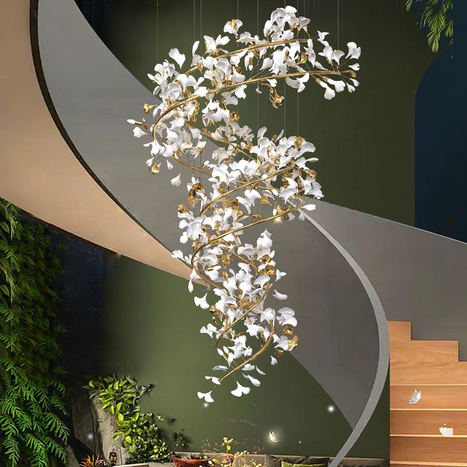 Gingko Ring Chandelier Ceramic Staircase Luxury