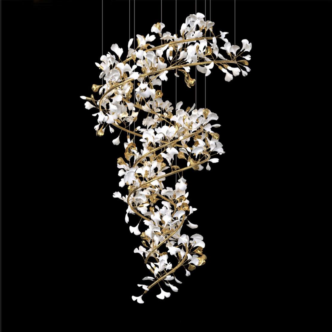 Gingko Ring Chandelier Ceramic Staircase Luxury