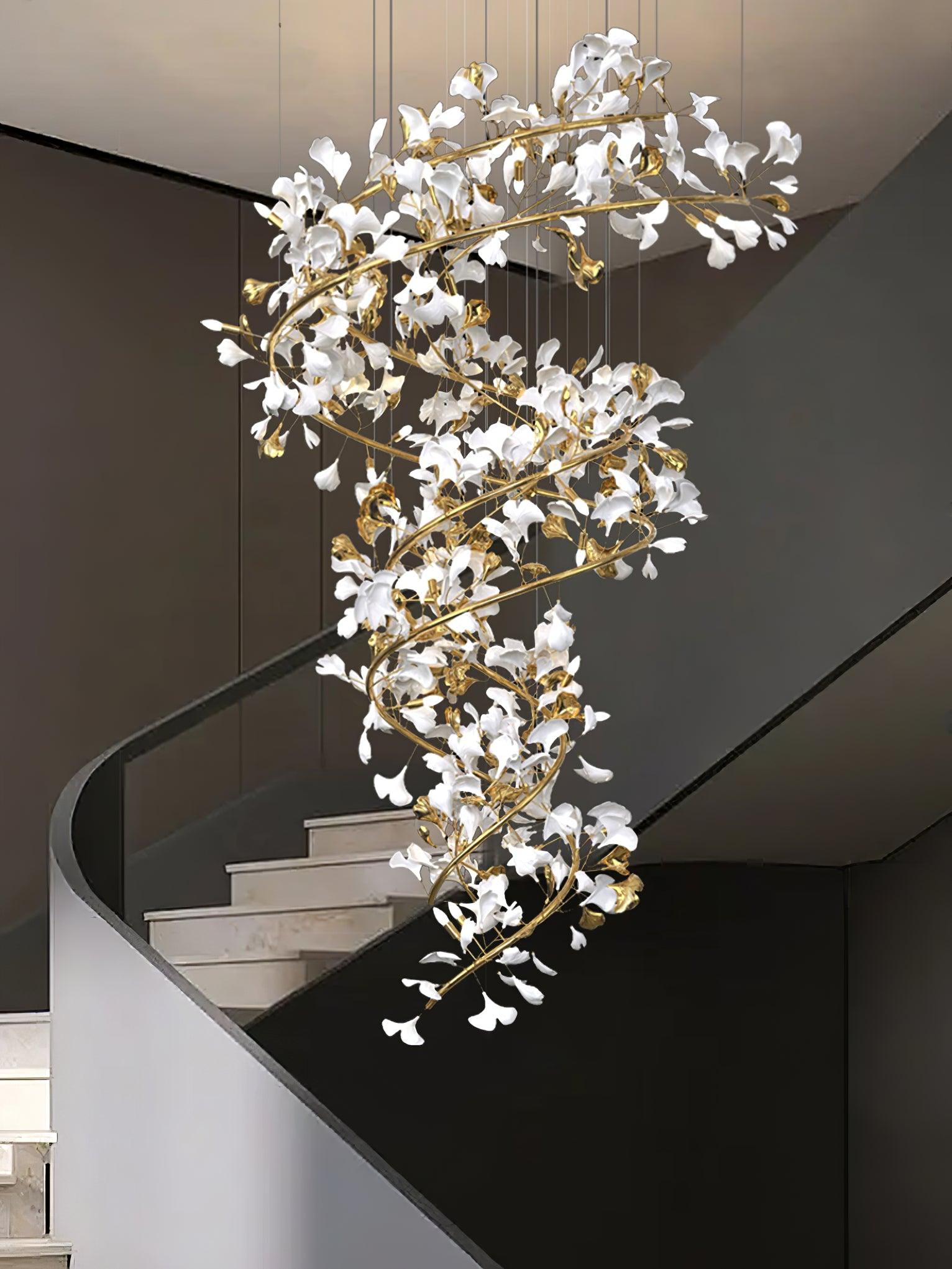 Gingko Ring Chandelier Ceramic Staircase Luxury
