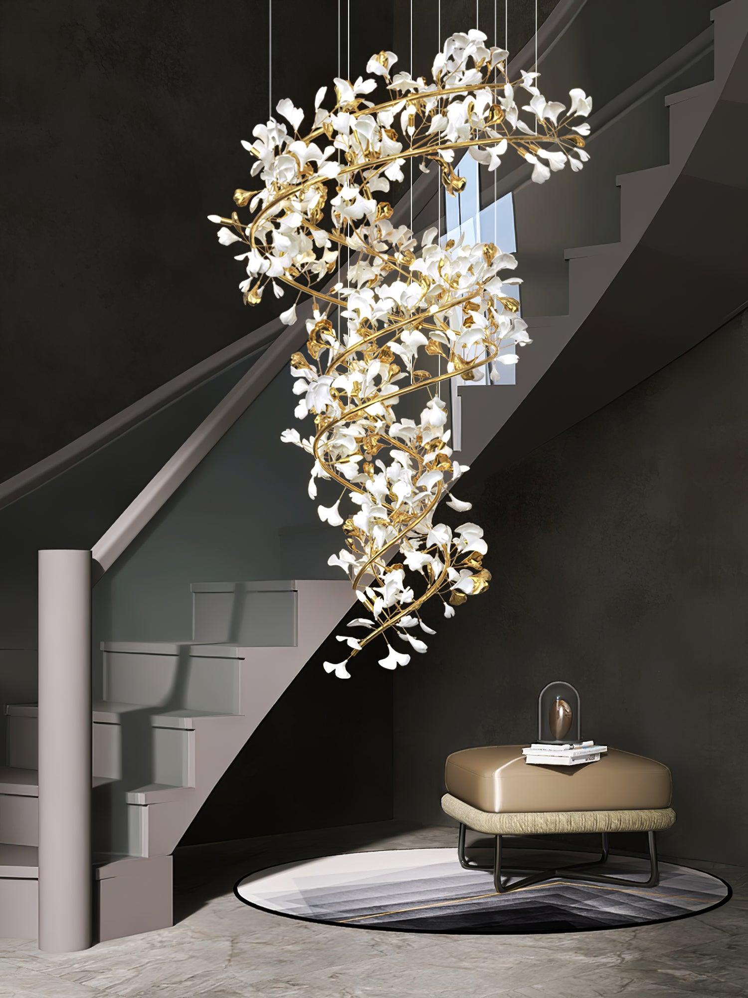 Gingko Ring Chandelier Ceramic Staircase Luxury