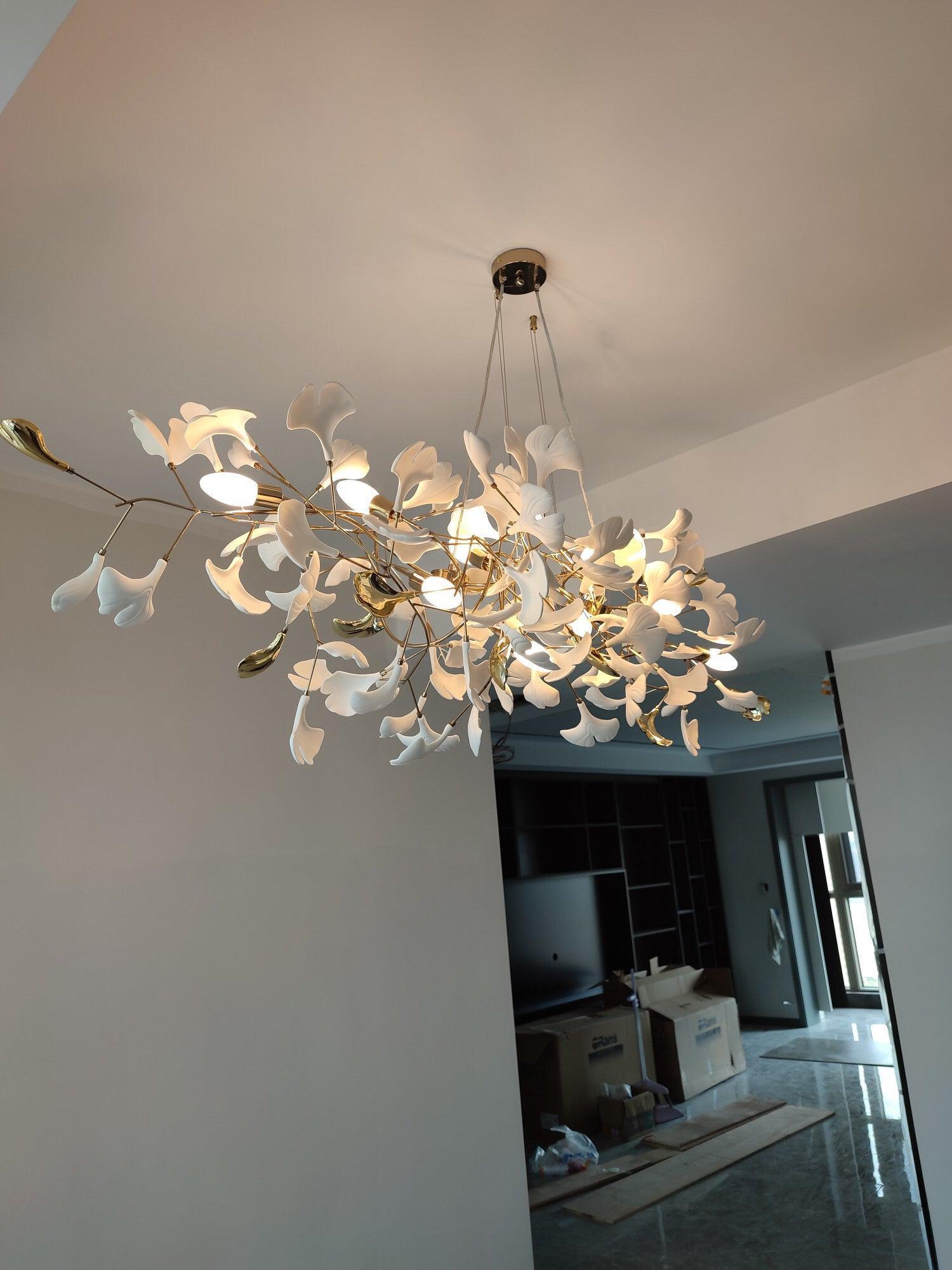 Veveno Chandelier Gingko S Ceramic Petals Brass