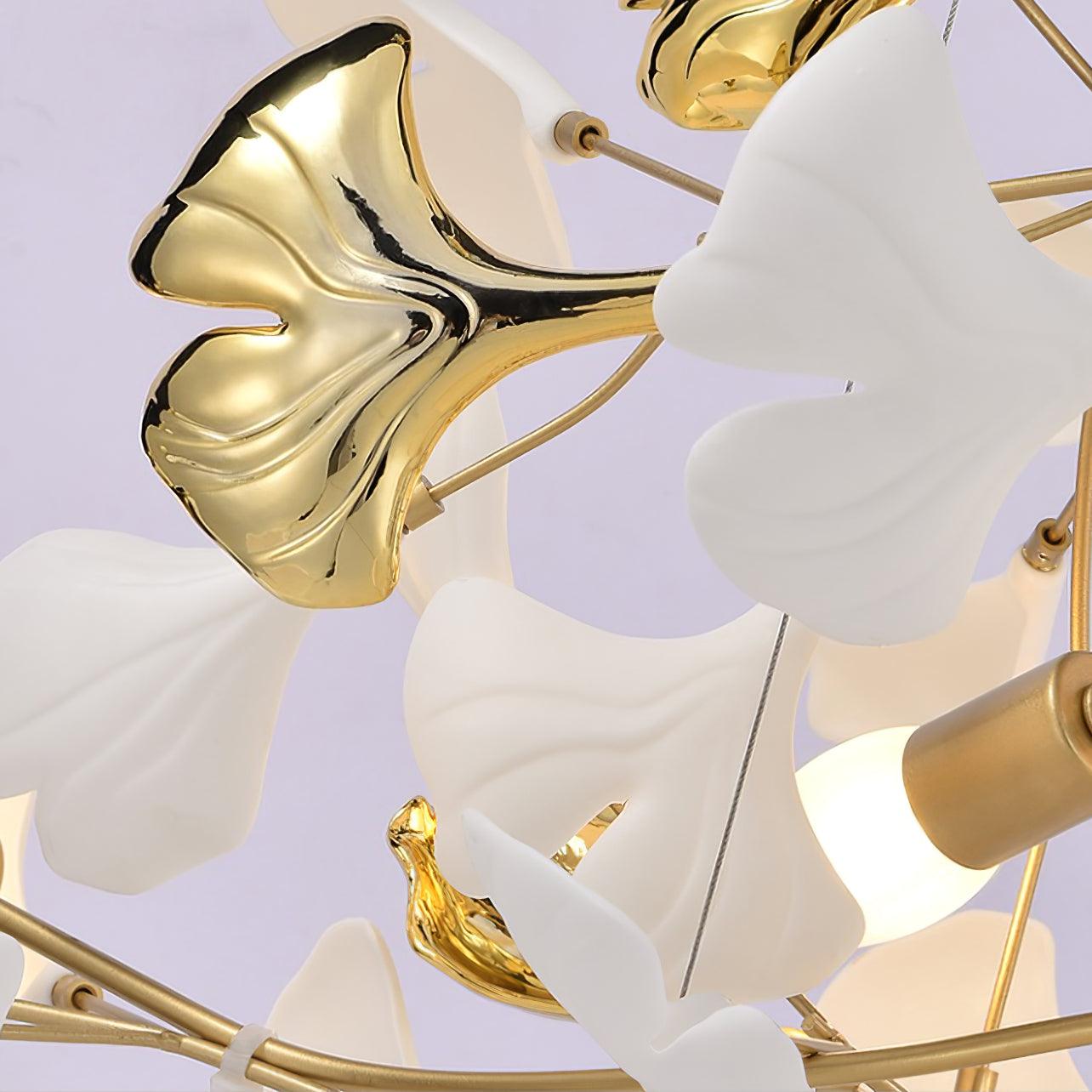 Veveno Chandelier Gingko S Ceramic Petals Brass