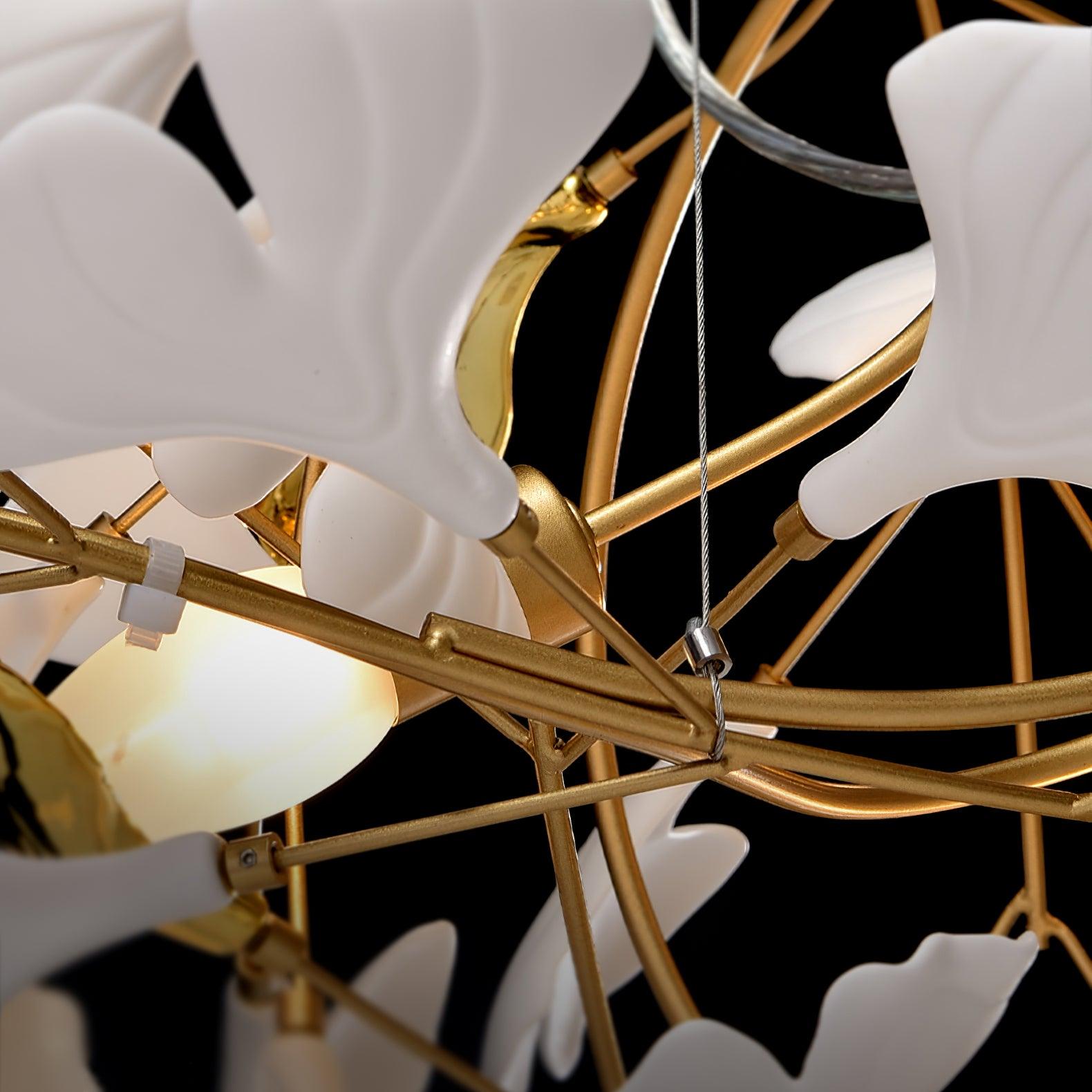 Veveno Chandelier Gingko S Ceramic Petals Brass
