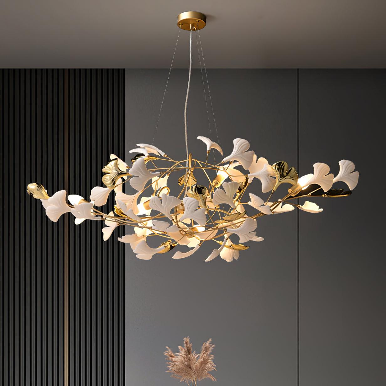 Veveno Chandelier Gingko S Ceramic Petals Brass